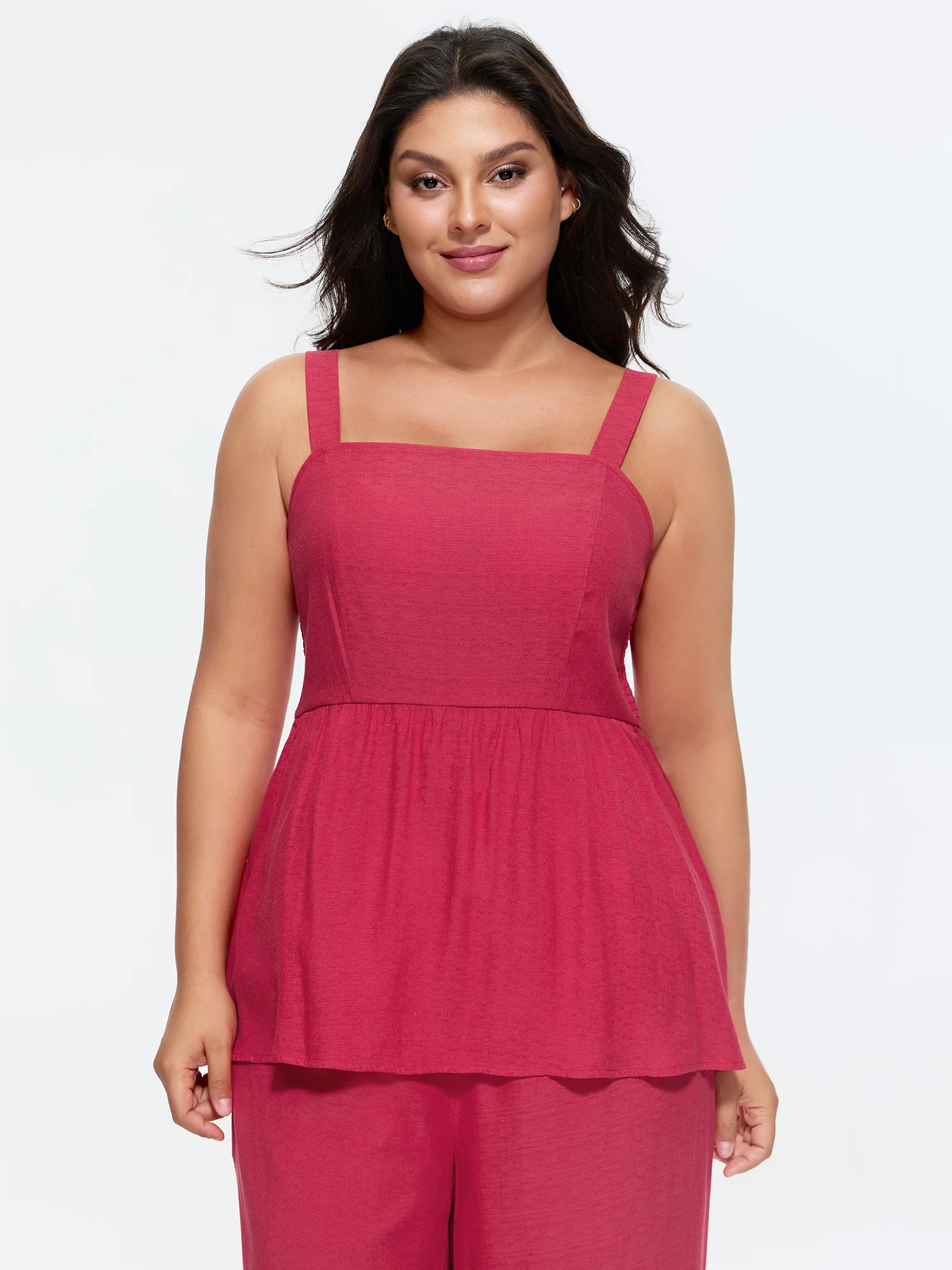 Fit And Flare Plain Shirred Tank Top