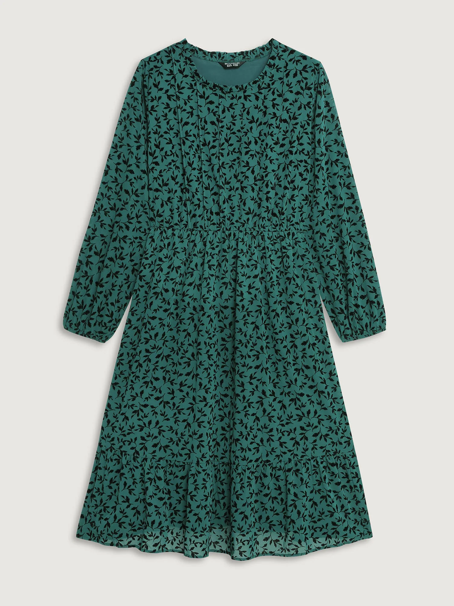 Flocked Floral Shirred Ruffled Neck Midi Dress - Image 7
