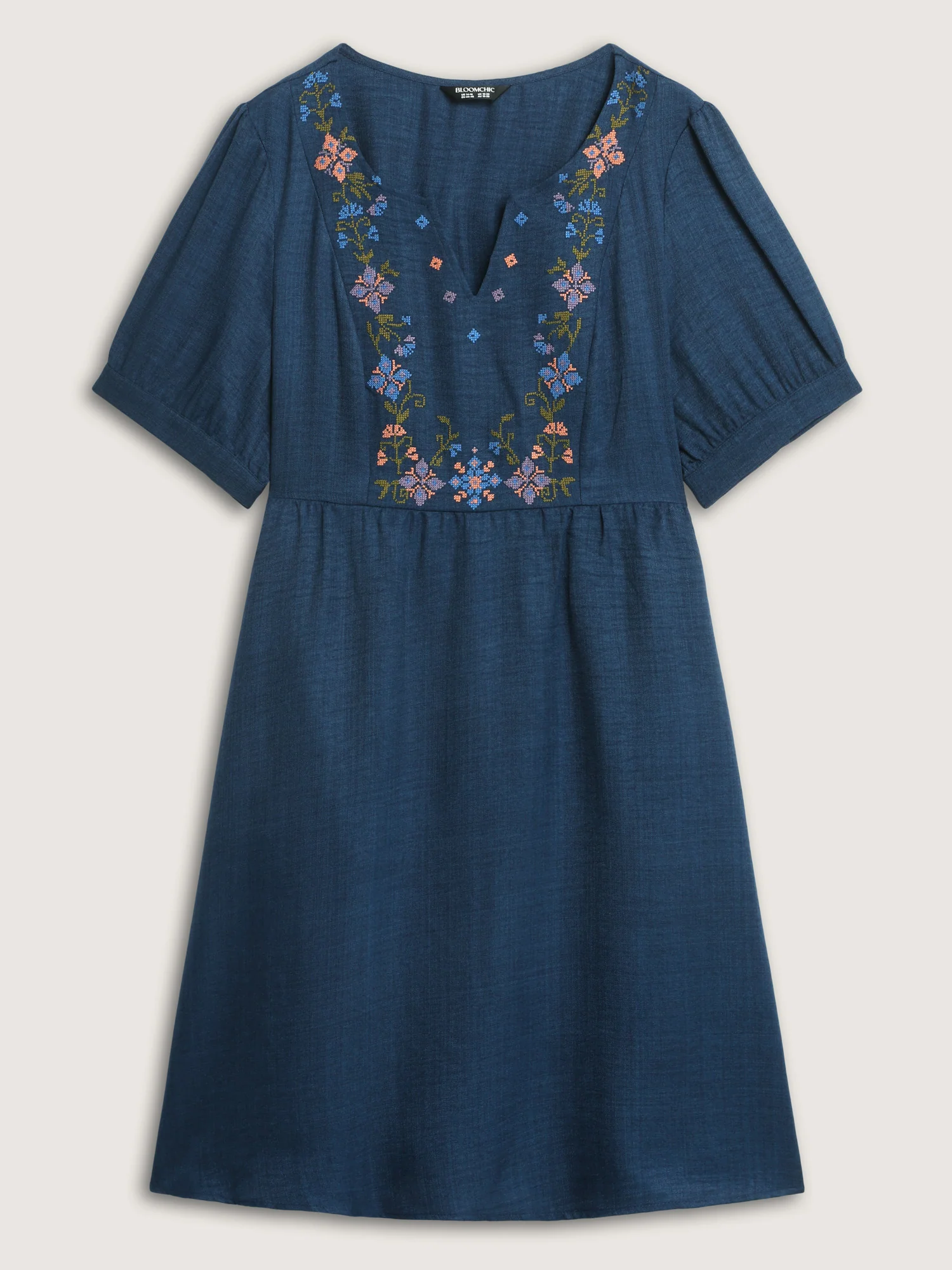 Floral Embroidered Neckline Textured Mini Dress - Image 7