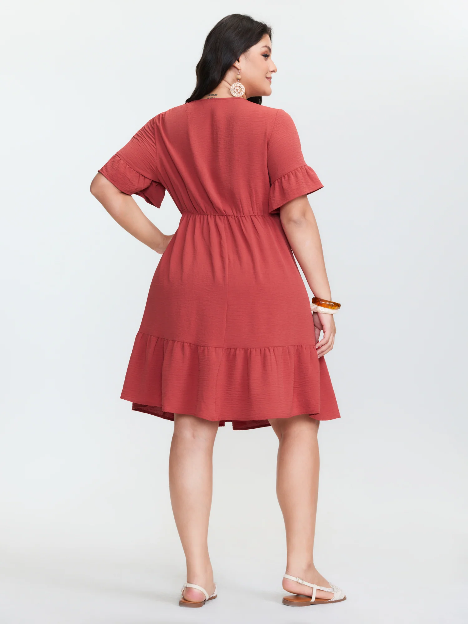 Floral Embroidery V-Neck Tiered Mini Dress - Image 4