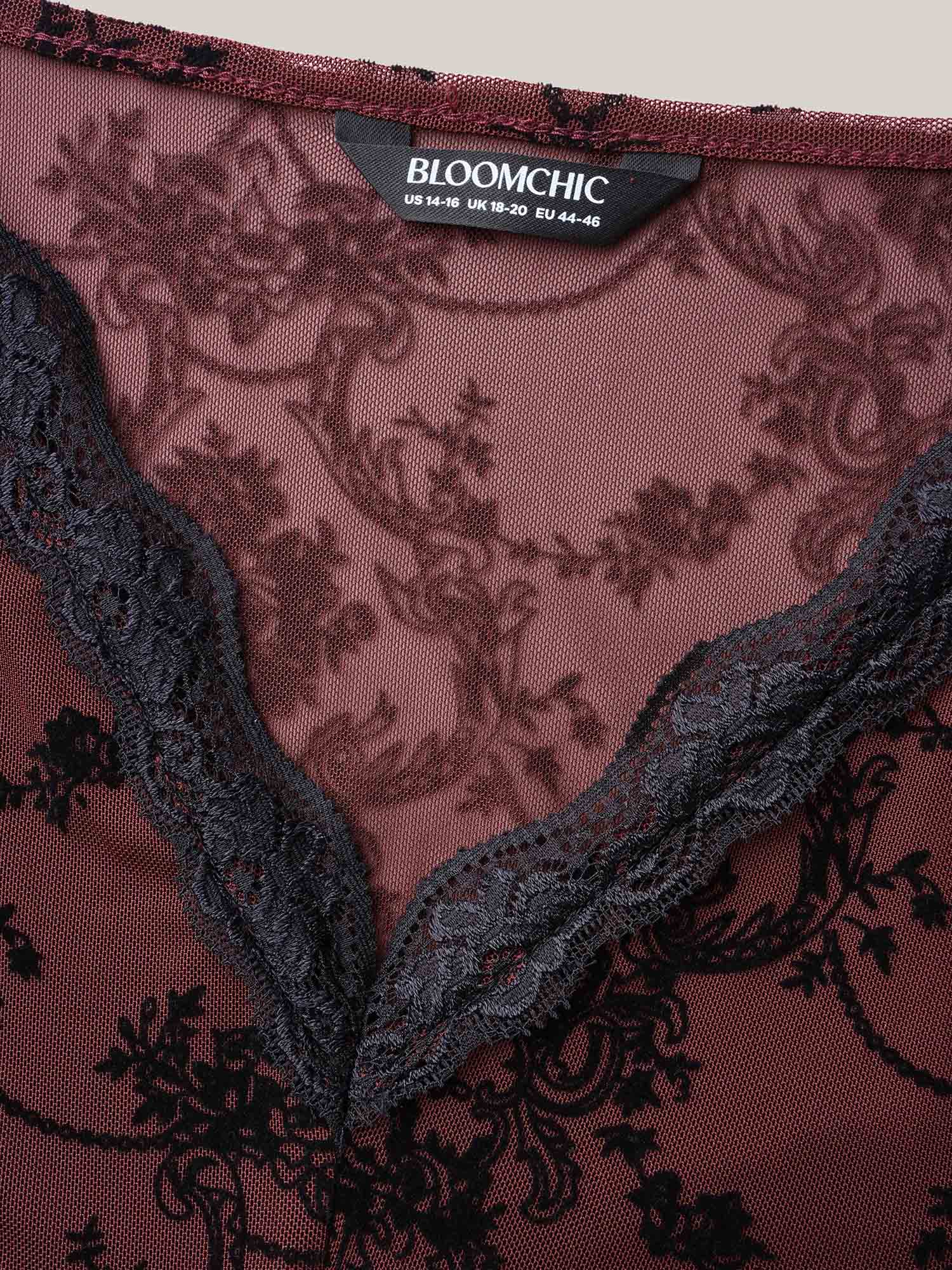 Sheer Floral Lace Patchwork Tie Nightgown - Image 5