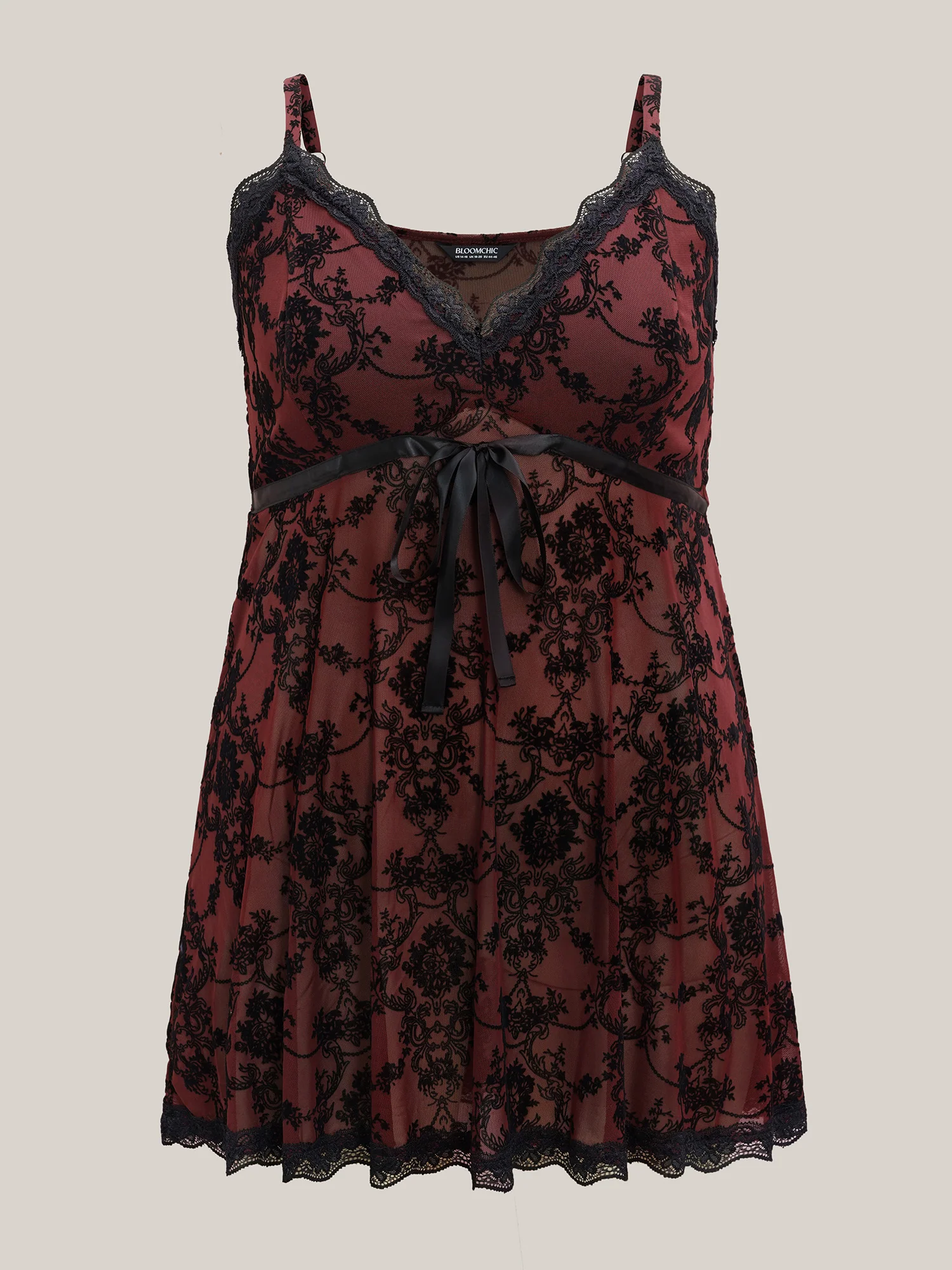 Sheer Floral Lace Patchwork Tie Nightgown - Image 7