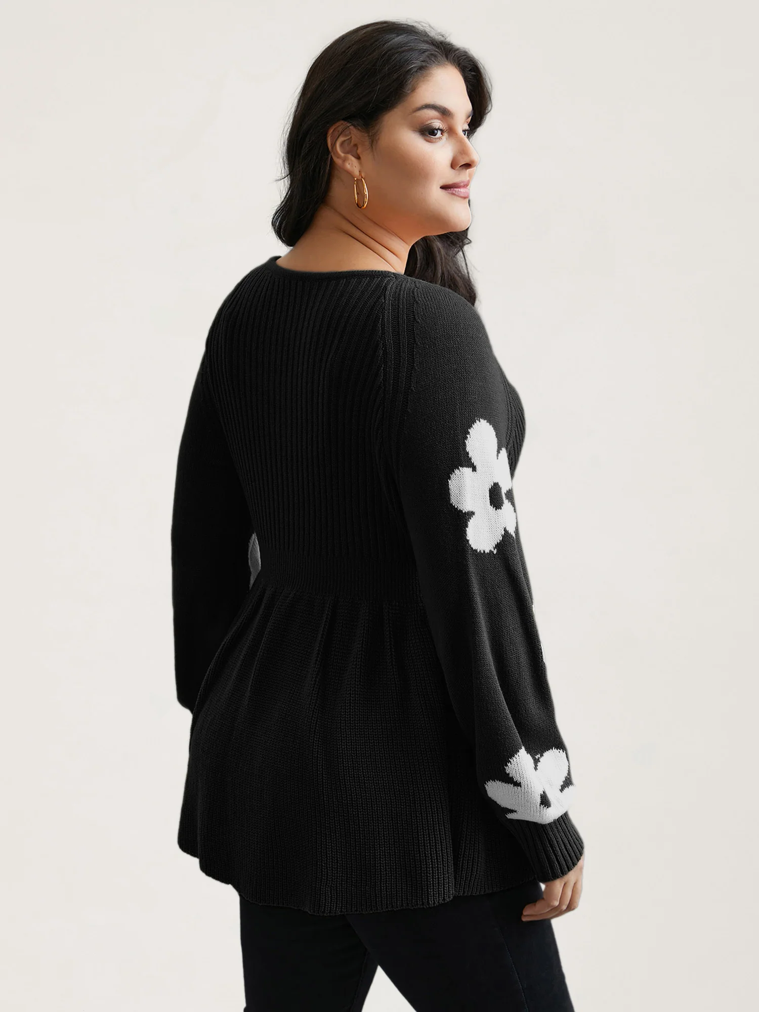 Floral Patch Jacquard Cinched Waist Pullover - Image 10