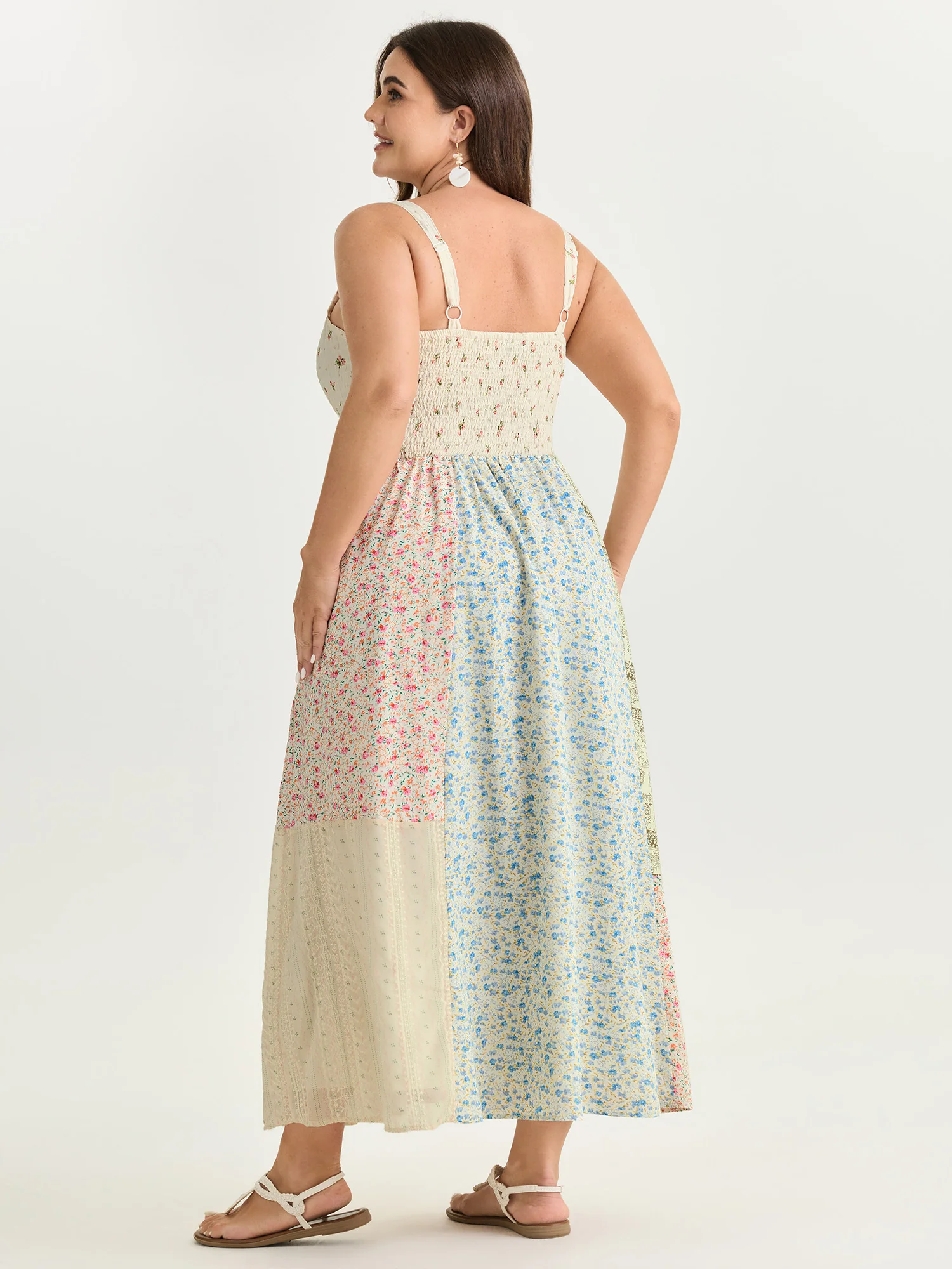 Floral Patchwork Print Drawstring Maxi Dress - Image 3
