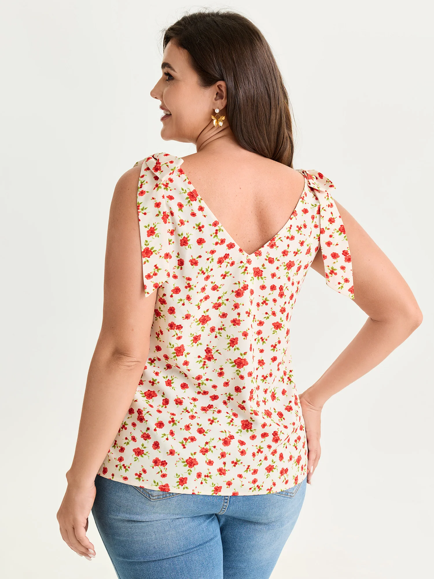 Floral Print Bowknot Shoulder Tank Top - Image 4