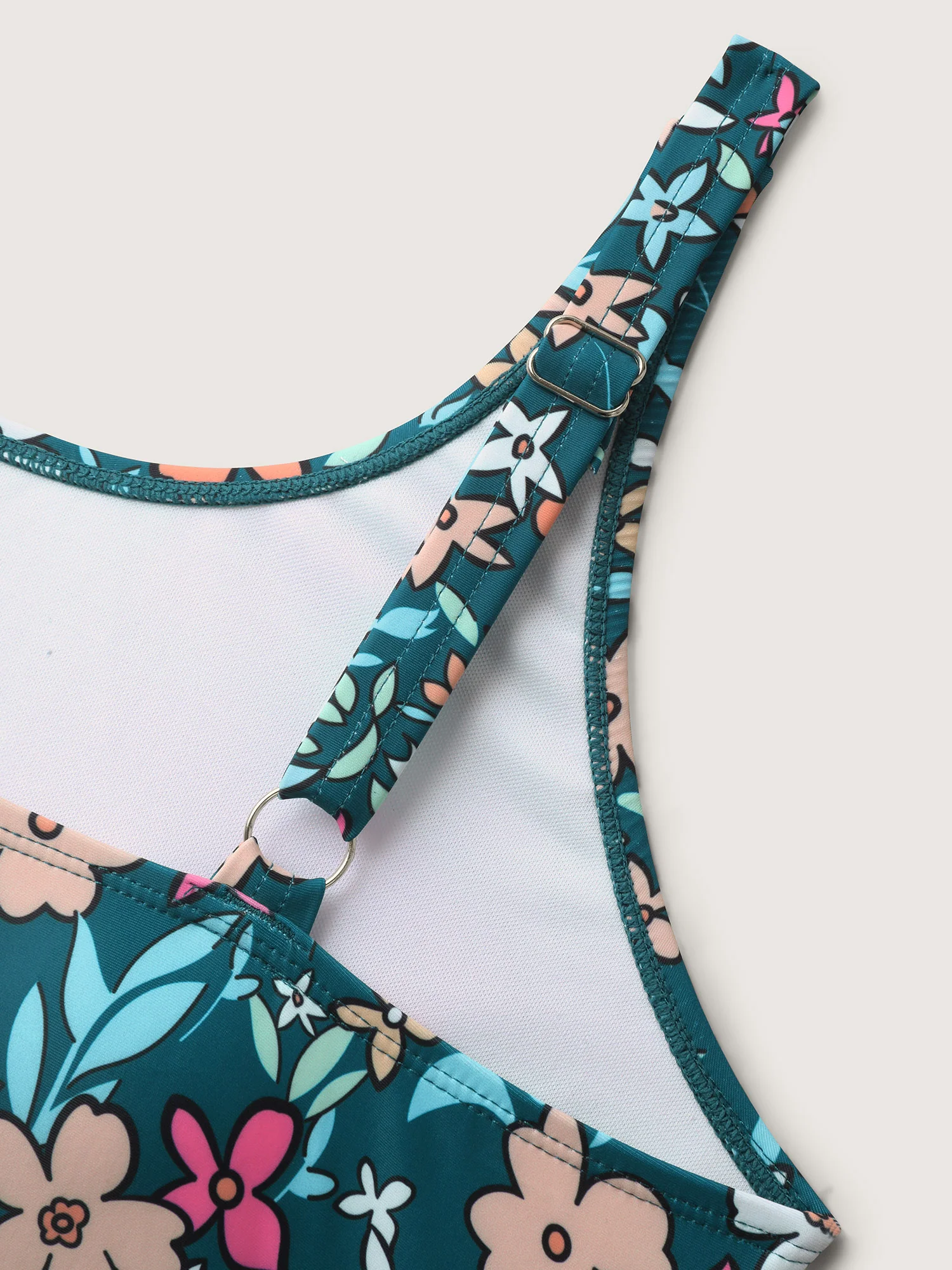 Floral Print Color Contrast Bikini Top - Image 6