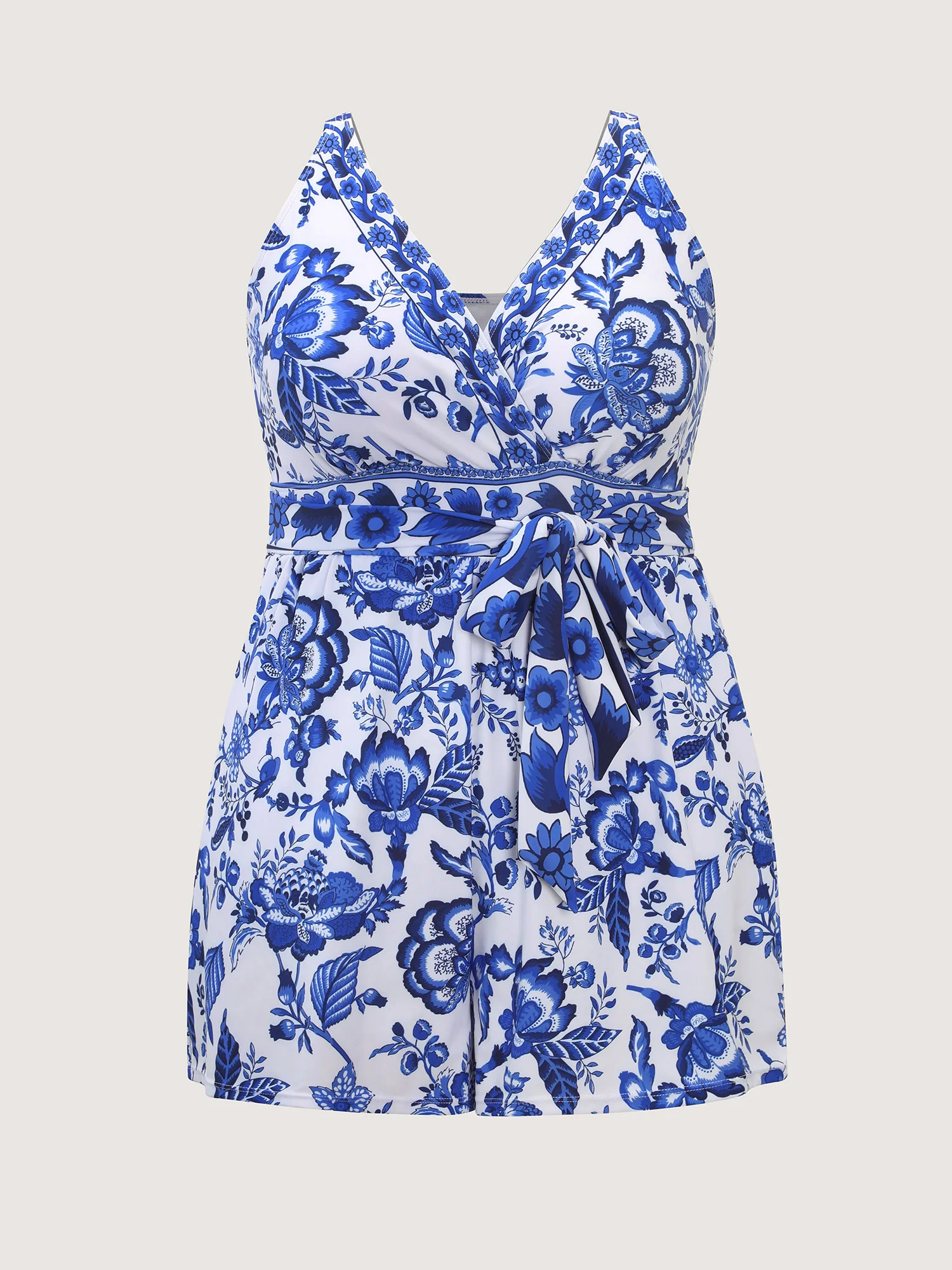 Floral Print Pockets Surplice One-Piece Swimsuit - Image 6