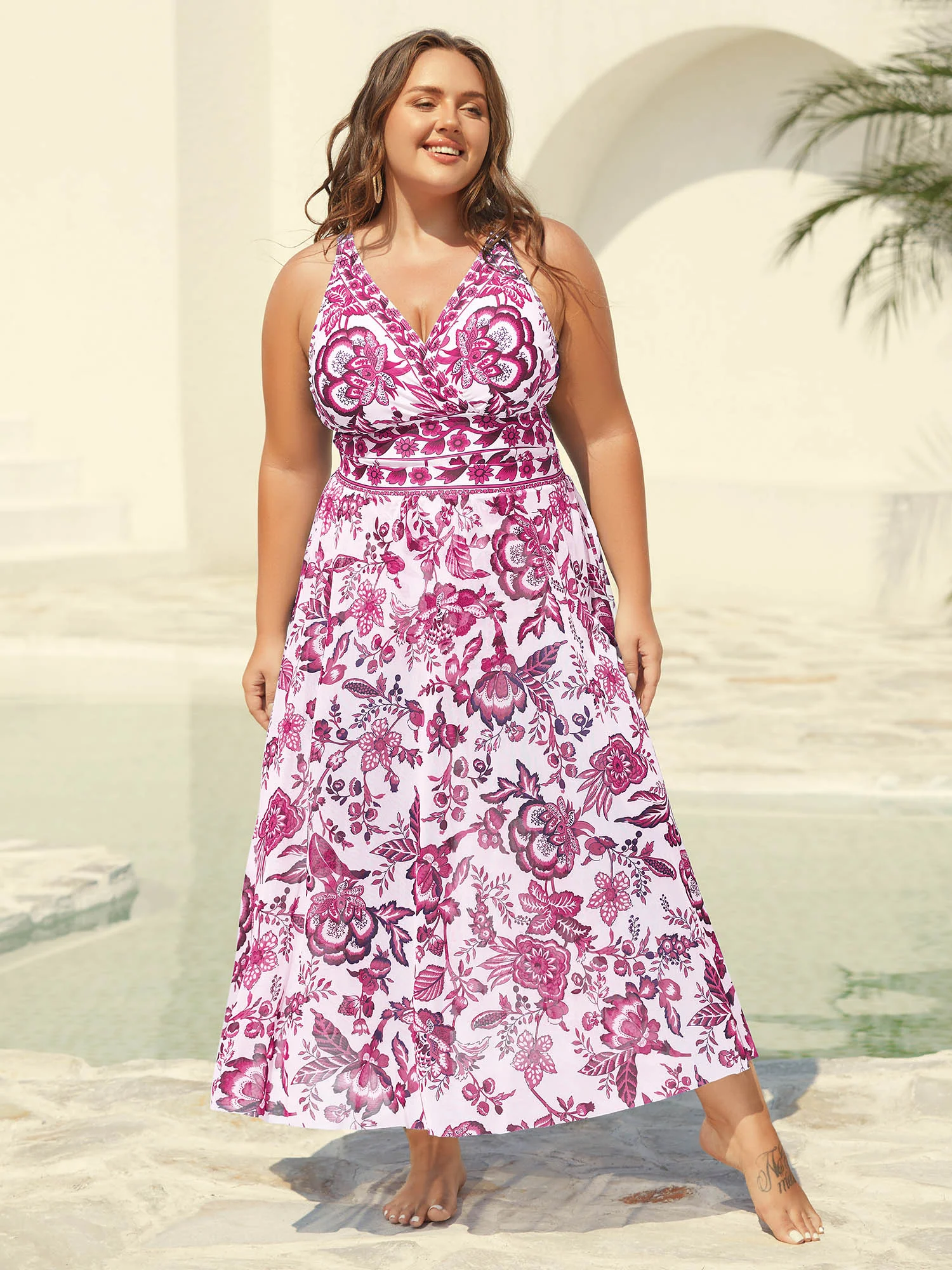 Two-Piece Floral Print Ruched Mesh Swimsuit, Sarong - Image 26