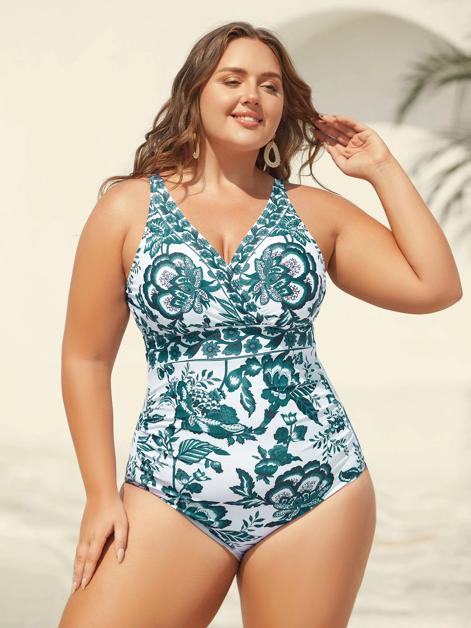 Two-Piece Floral Print Ruched Mesh Swimsuit, Sarong - Image 40