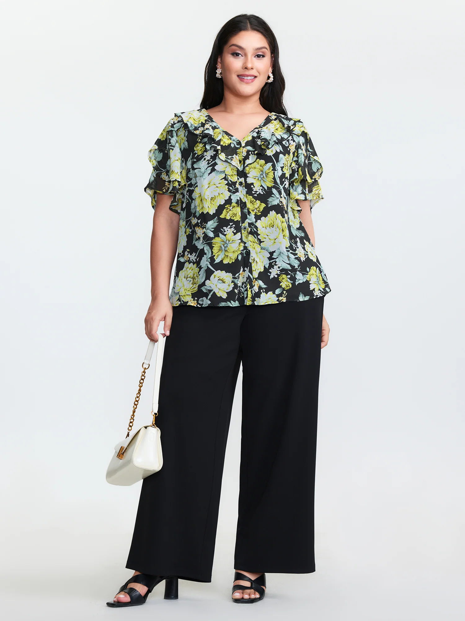 Floral Print Ruffled Edges Blouse - Image 3