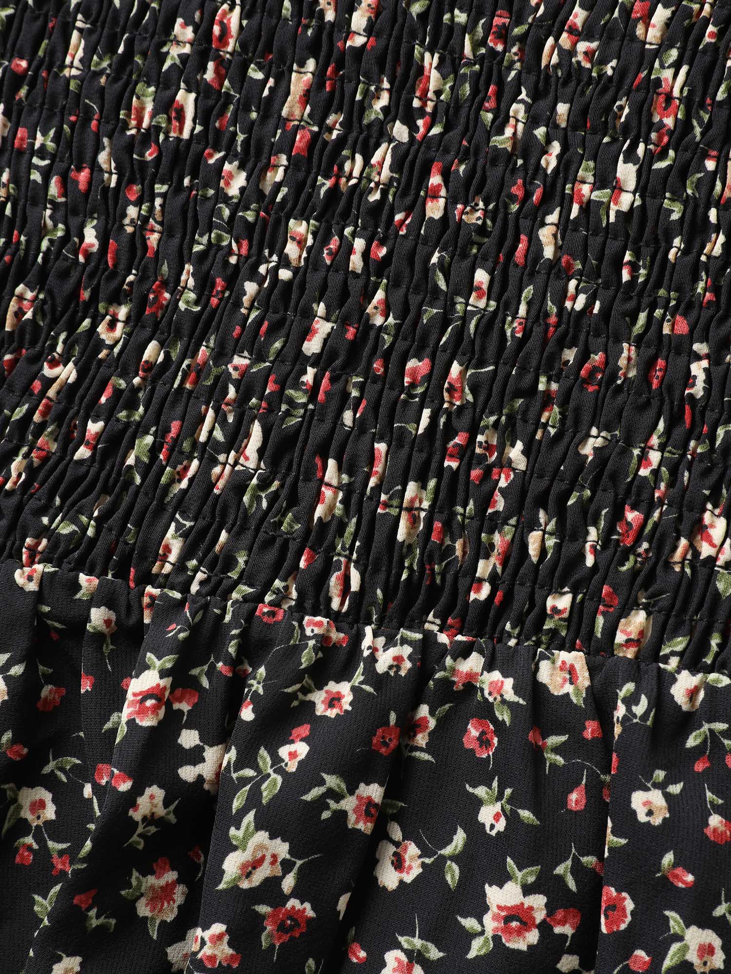 Floral Print Shirred Bodice Puff Sleeve Blouse - Image 5
