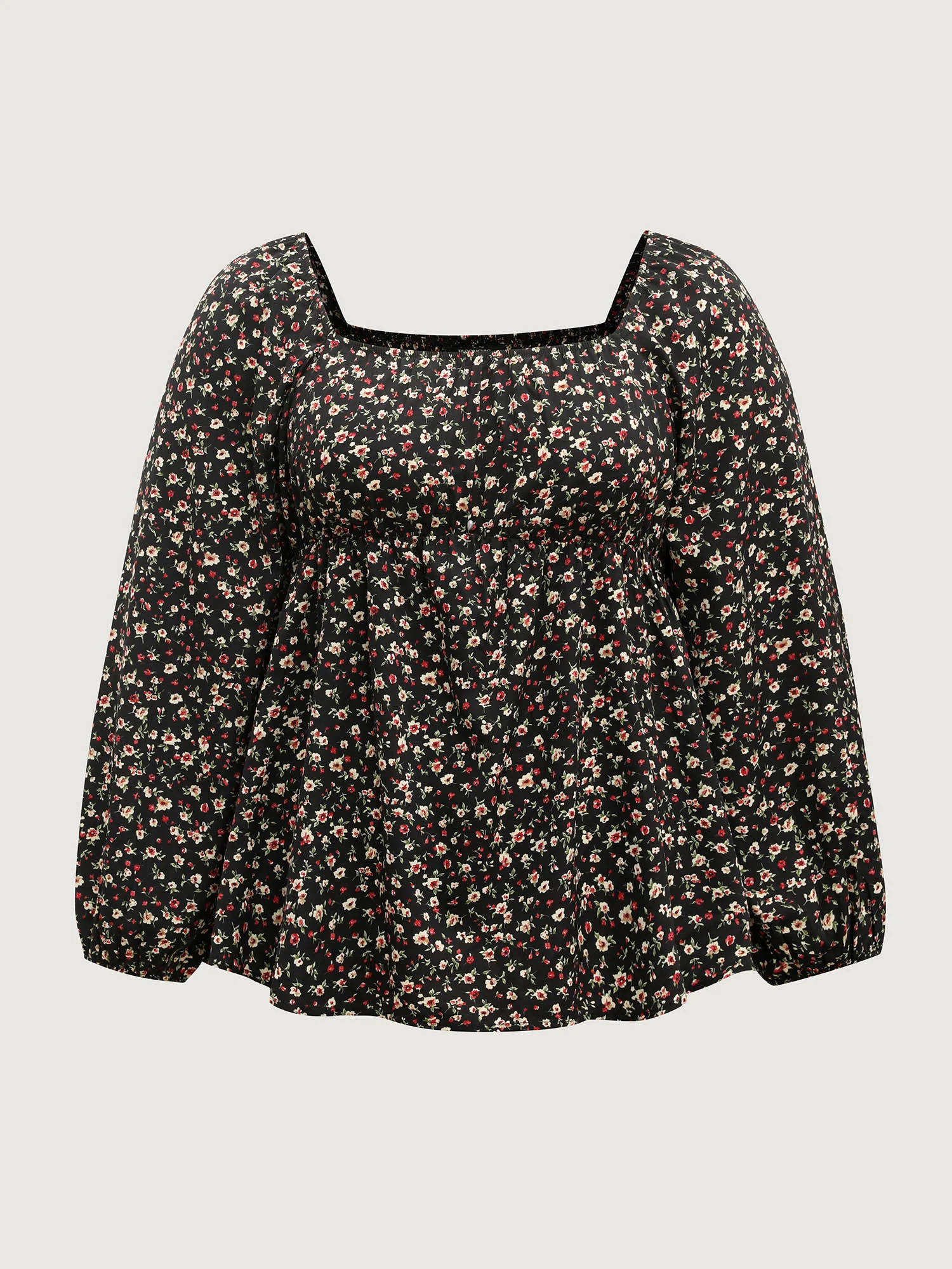 Floral Print Shirred Bodice Puff Sleeve Blouse - Image 7