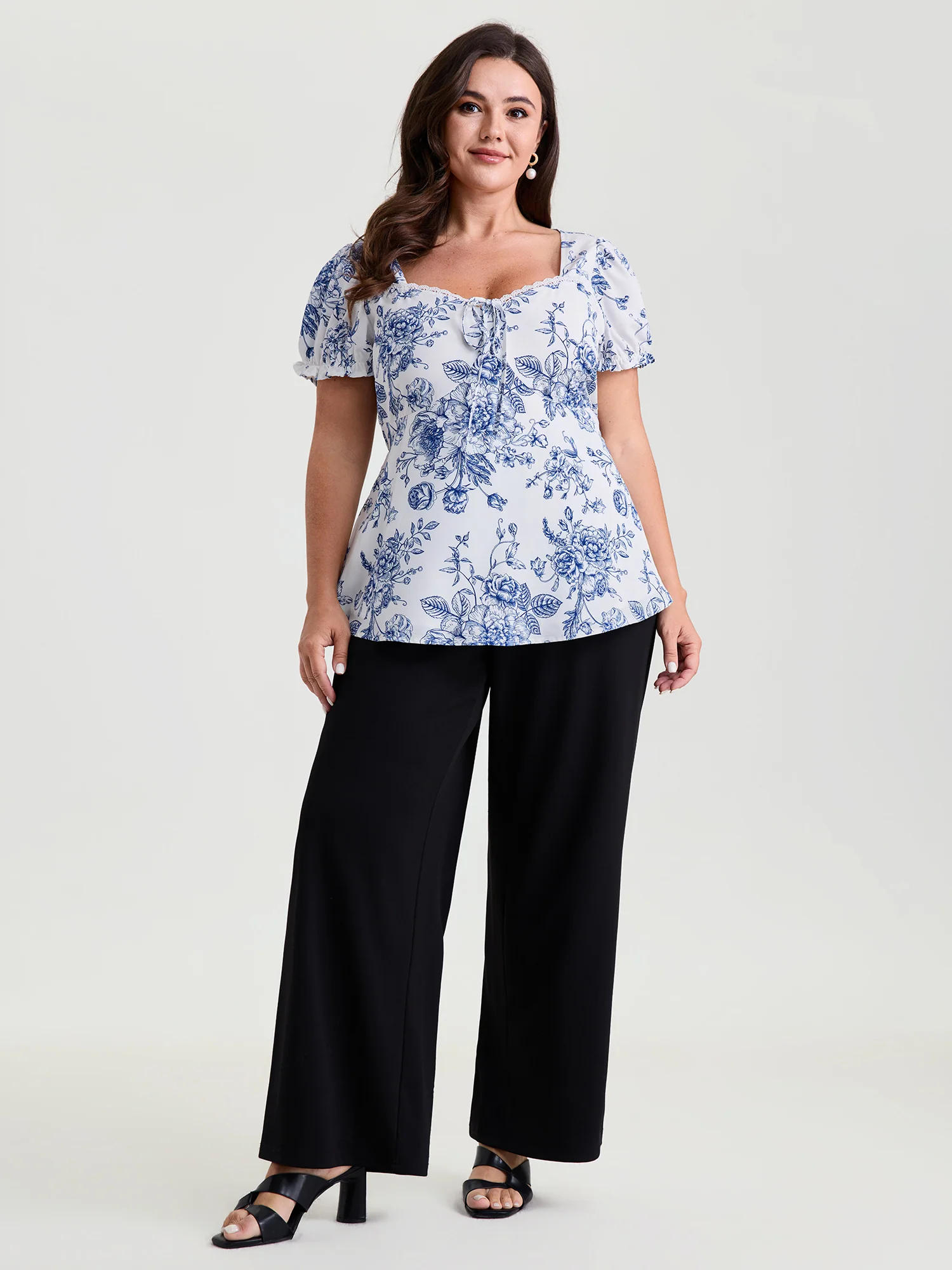 Floral Print Stretchy Waist-Defining Blouse - Image 3
