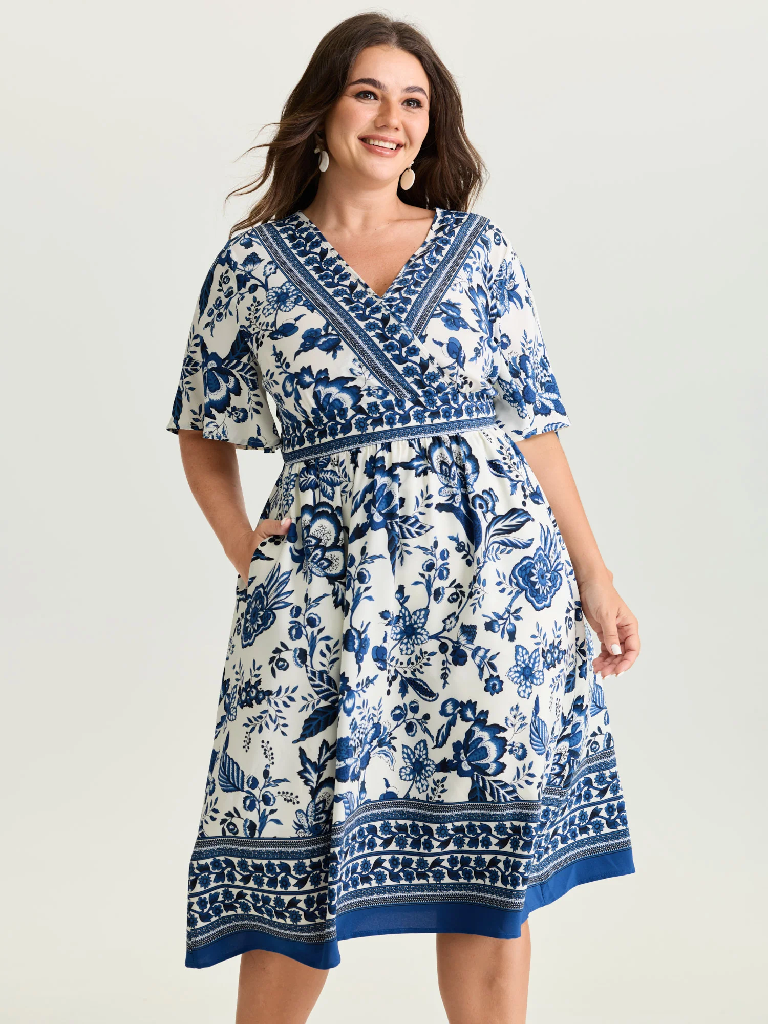 Floral Print Wrap-Neck Pocket Midi Dress - Image 4