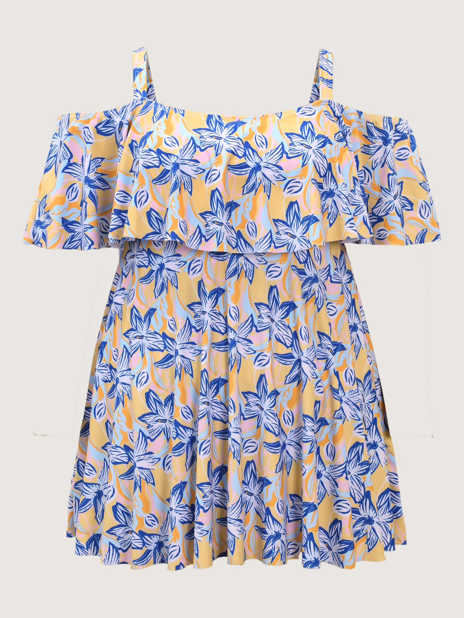 Floral Ruffle Trim Off Shoulder Pockets Swim Dress - Image 10
