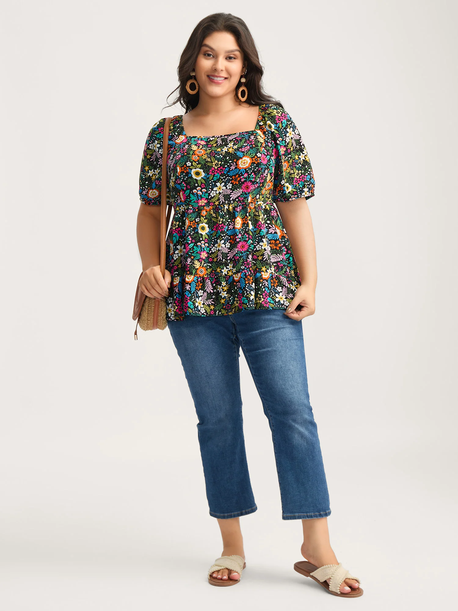 Floral Square Neck Fit and Flare Blouse - Image 3