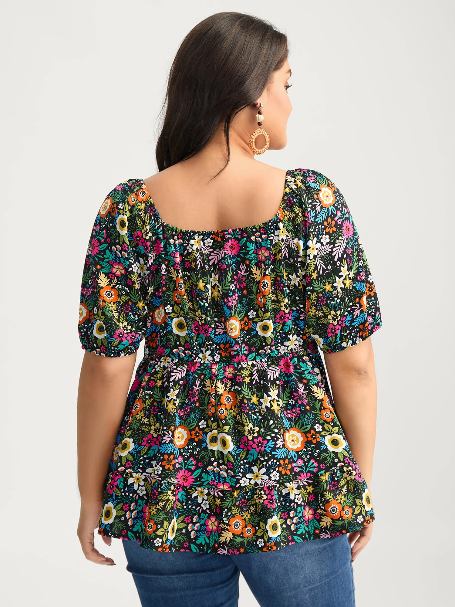 Floral Square Neck Fit and Flare Blouse - Image 5