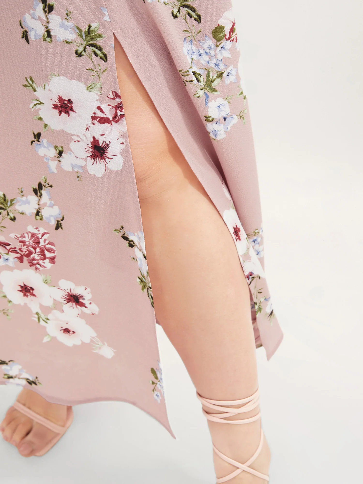 Floral Square Neck Ruffles Pocket Shirred Split Dress - Image 11