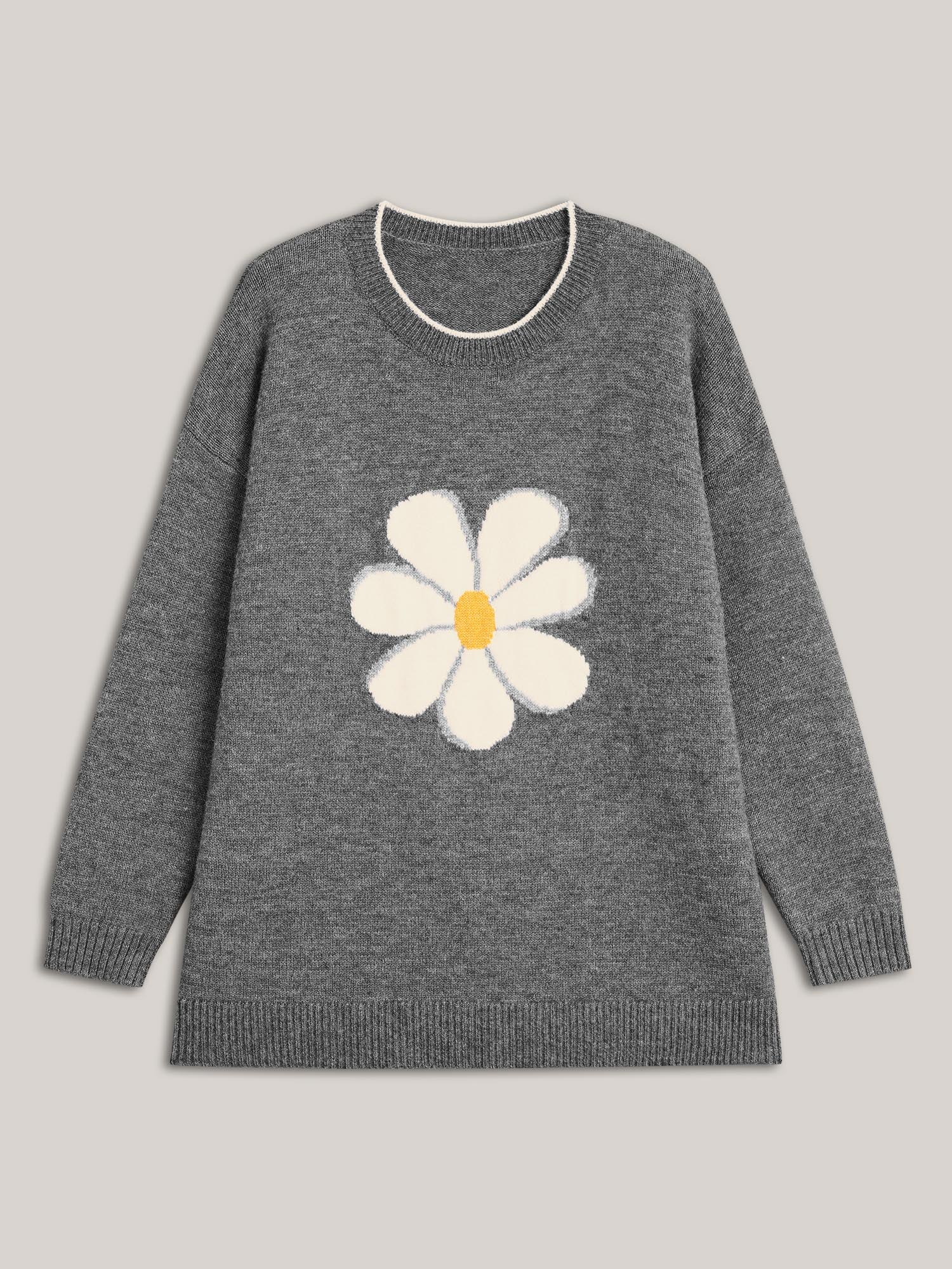 Floral Textured Crew Neck Pullover - Image 12