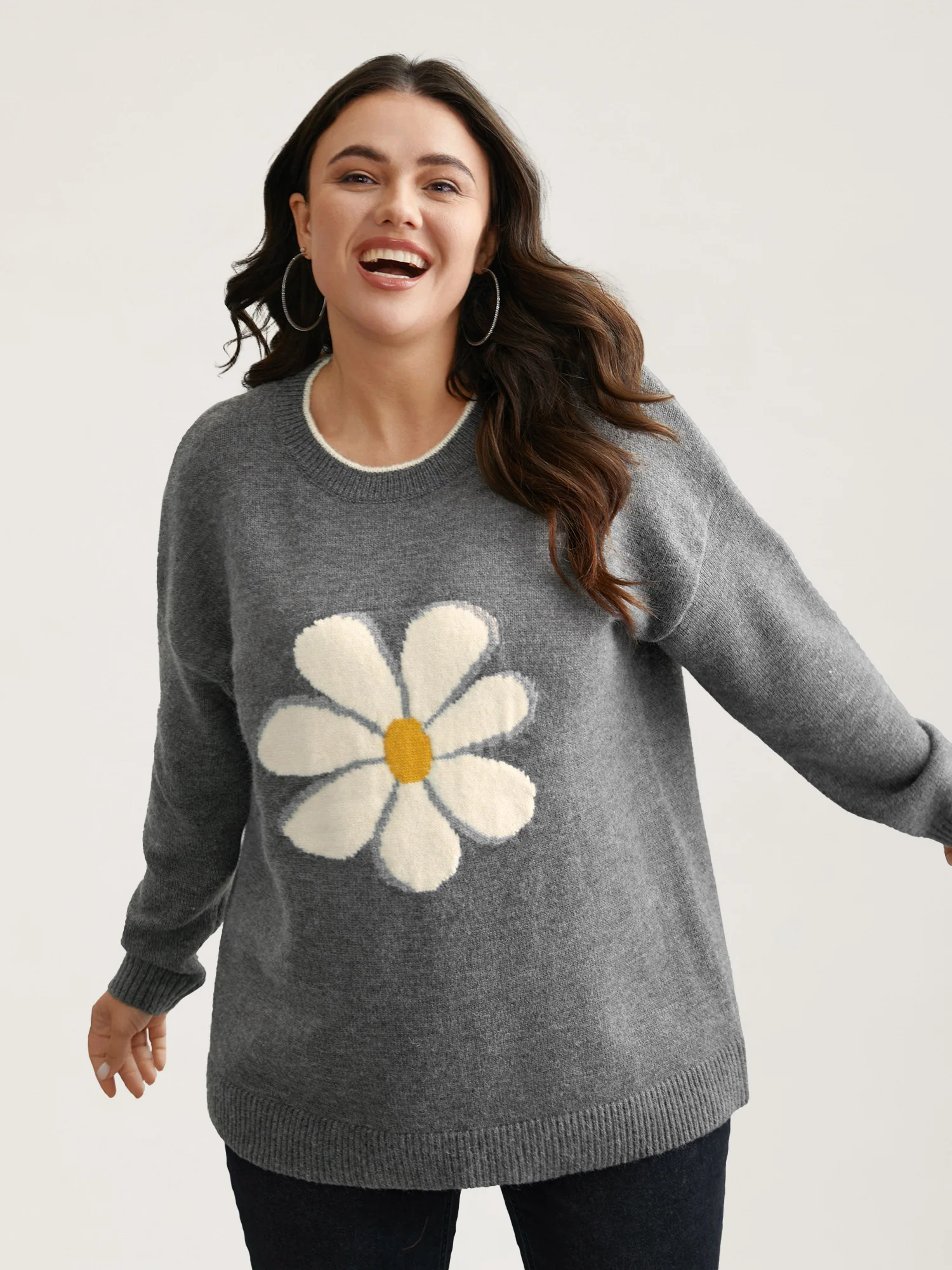 Floral Textured Crew Neck Pullover - Image 7