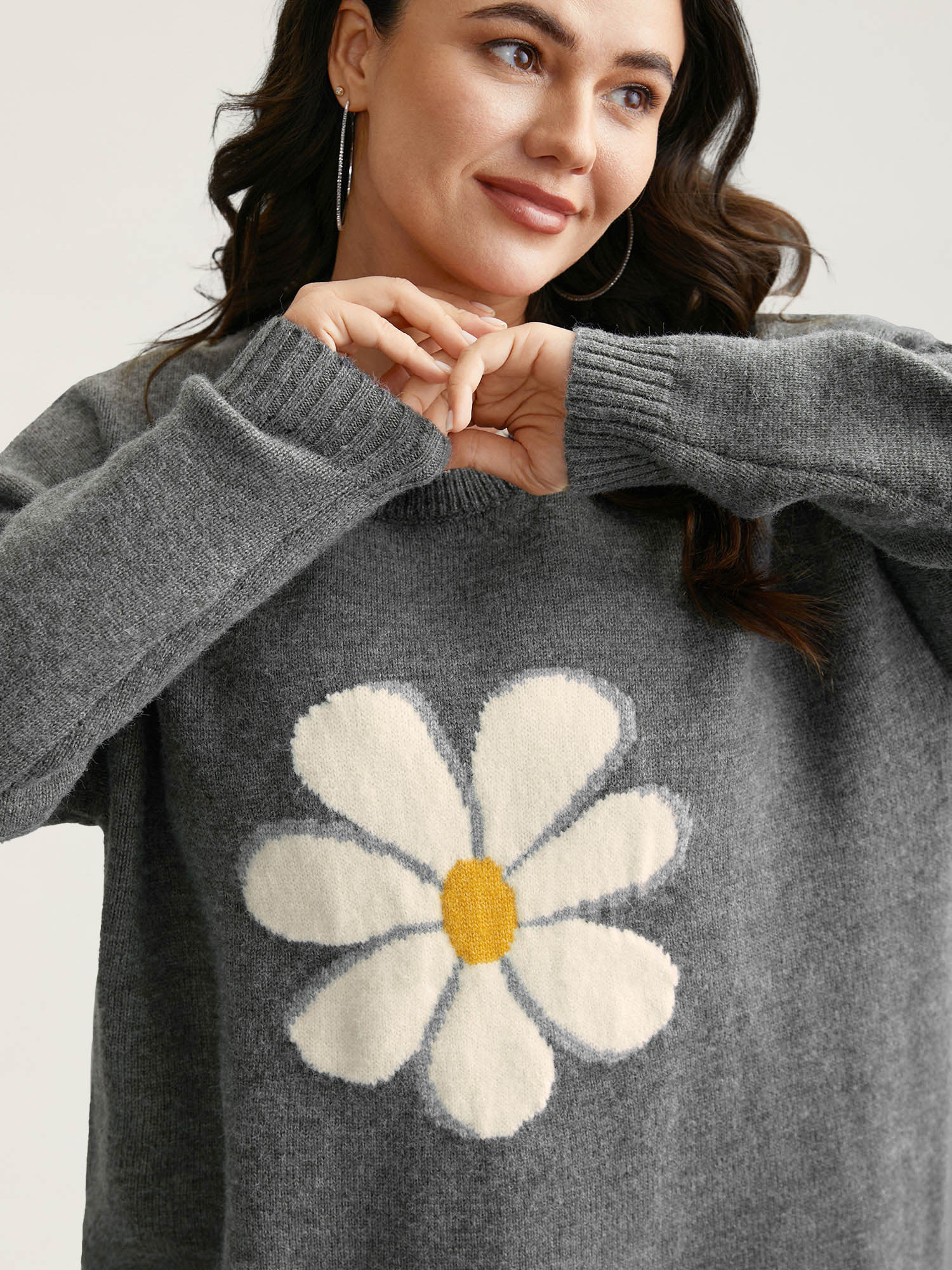 Floral Textured Crew Neck Pullover - Image 9