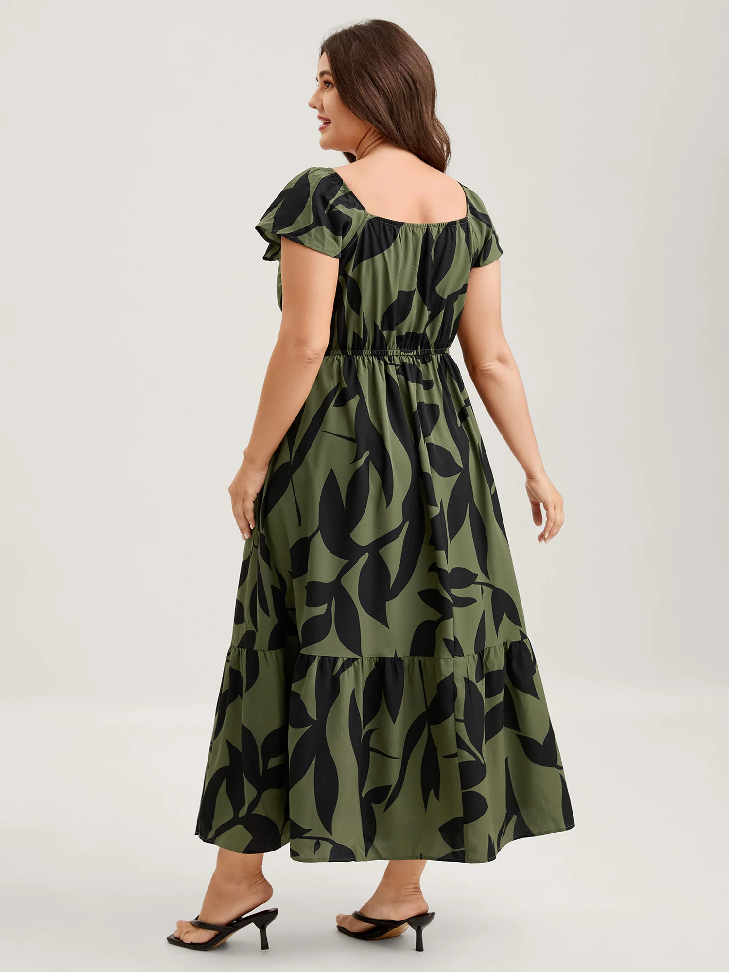 Floral Waist-Cinched Drawstring Maxi Dress - Image 4