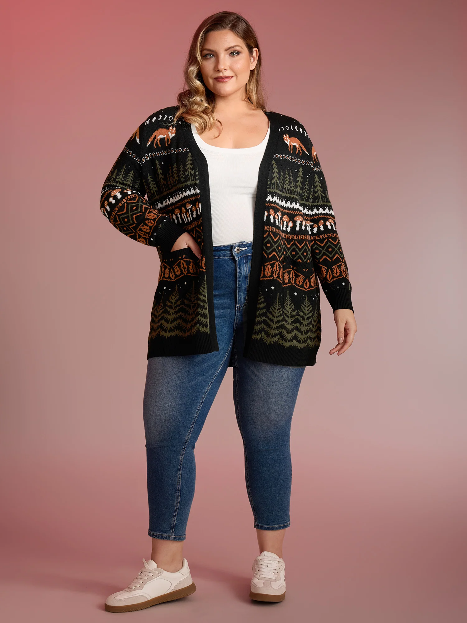 Fox in Forest Contrast Knit Cardigan - Image 12
