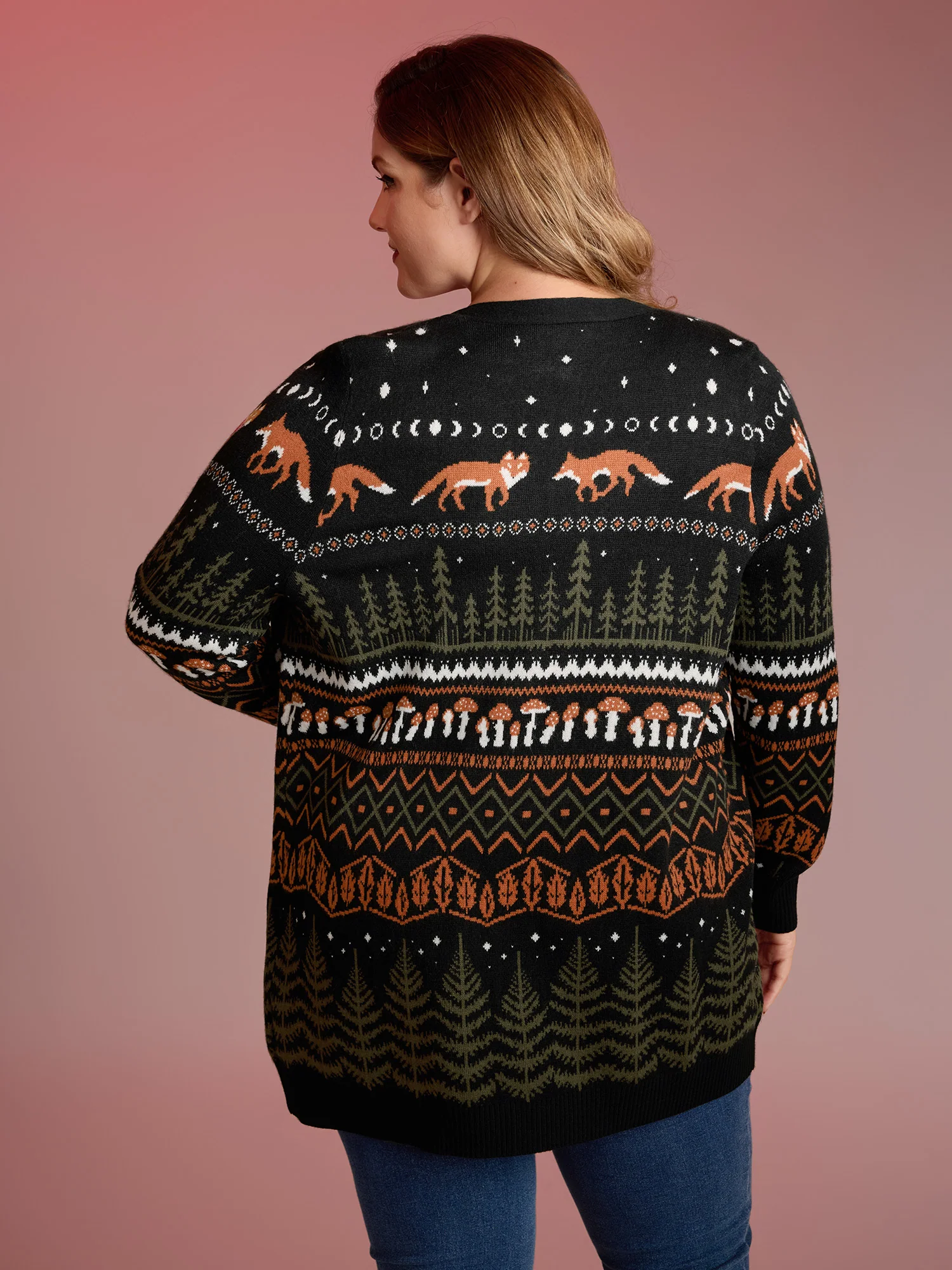 Fox in Forest Contrast Knit Cardigan - Image 13