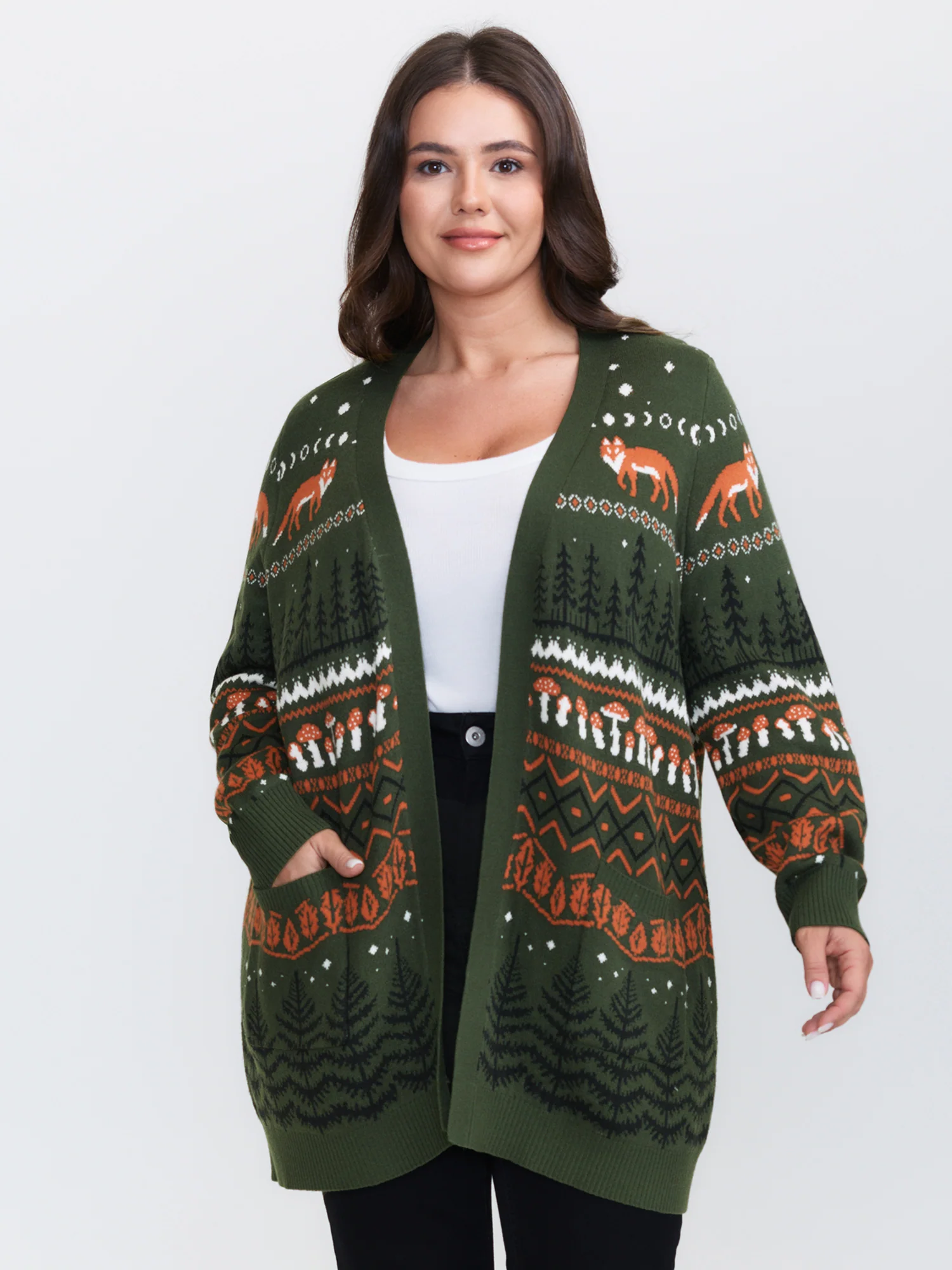 Fox in Forest Contrast Knit Cardigan - Image 5