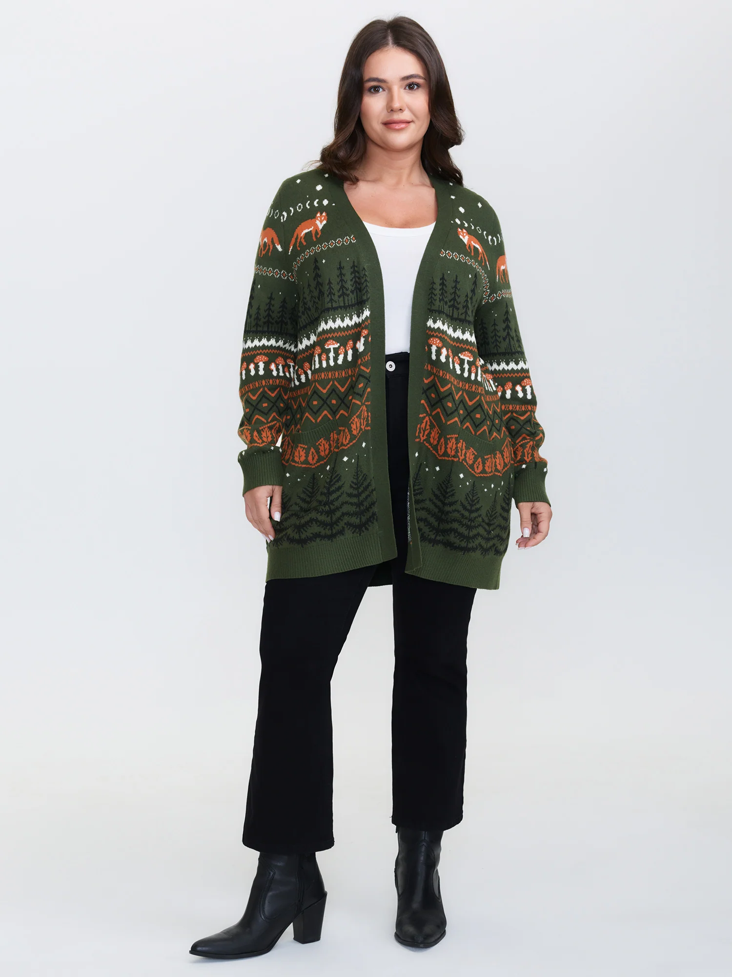 Fox in Forest Contrast Knit Cardigan - Image 8