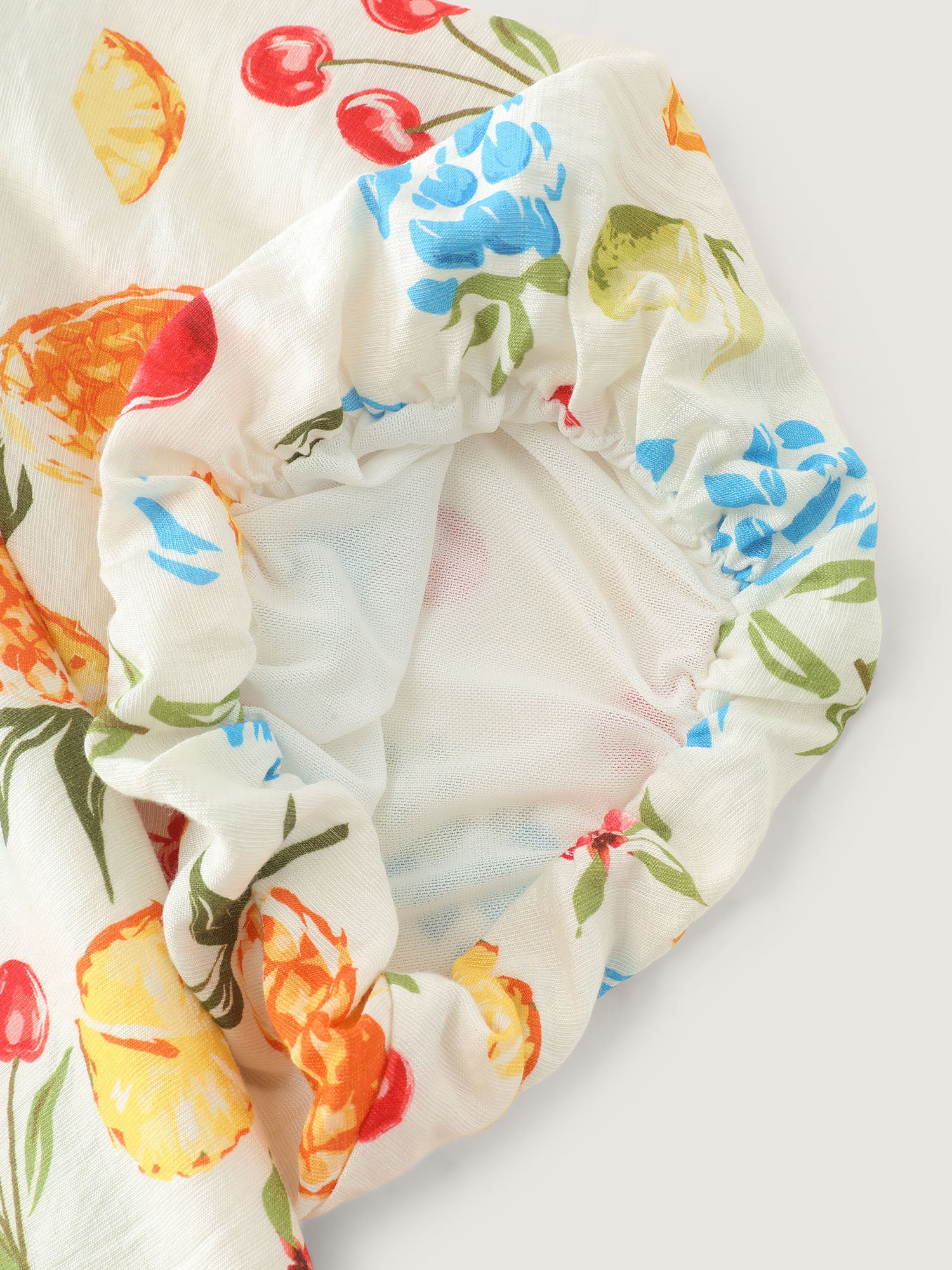 Fruit Print Bowknot Pleated Neckline Blouse - Image 7