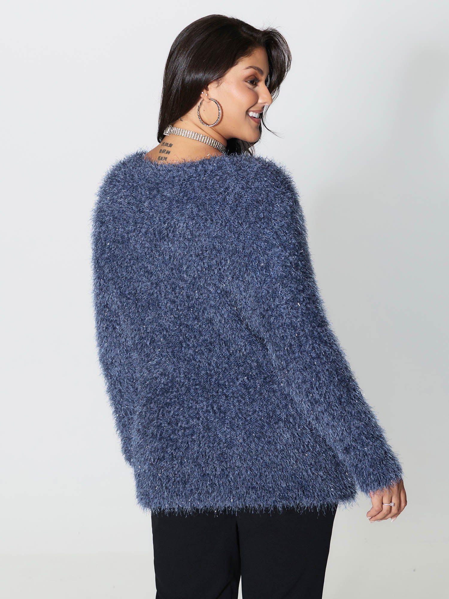 Fuzzy Sparkle Crew Neck Pullover - Image 5