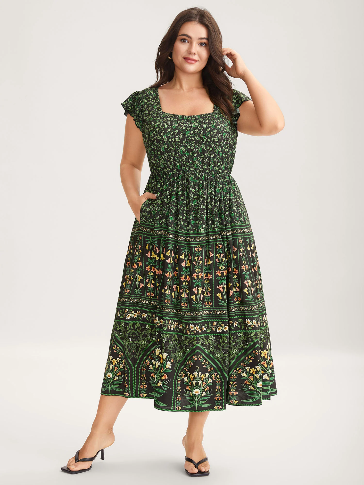 Rayon Garden Fresh Ruffled Sleeve Midi Dress - Image 3