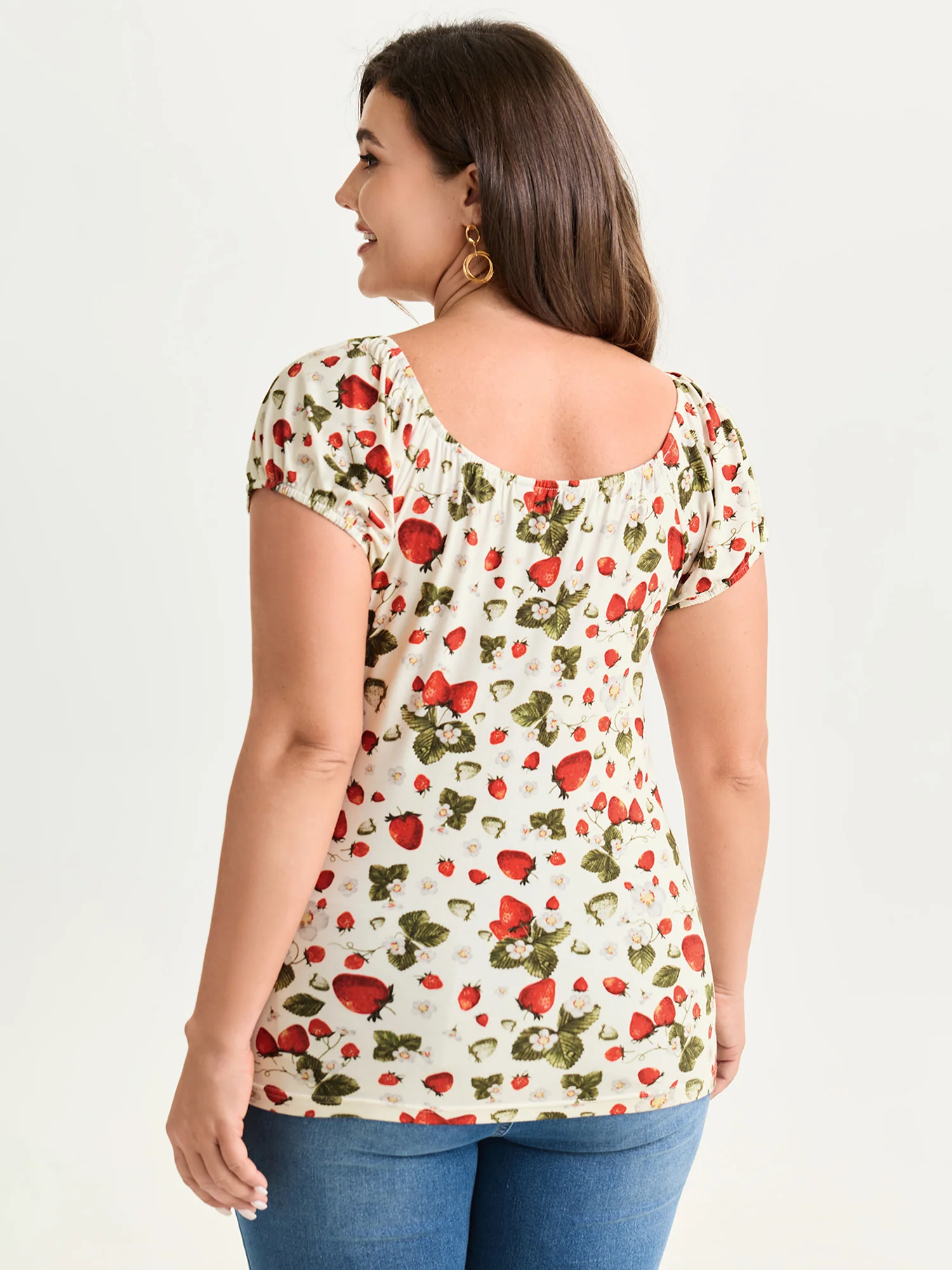 Garden Strawberry Print Stretchy Knit Top - Image 5