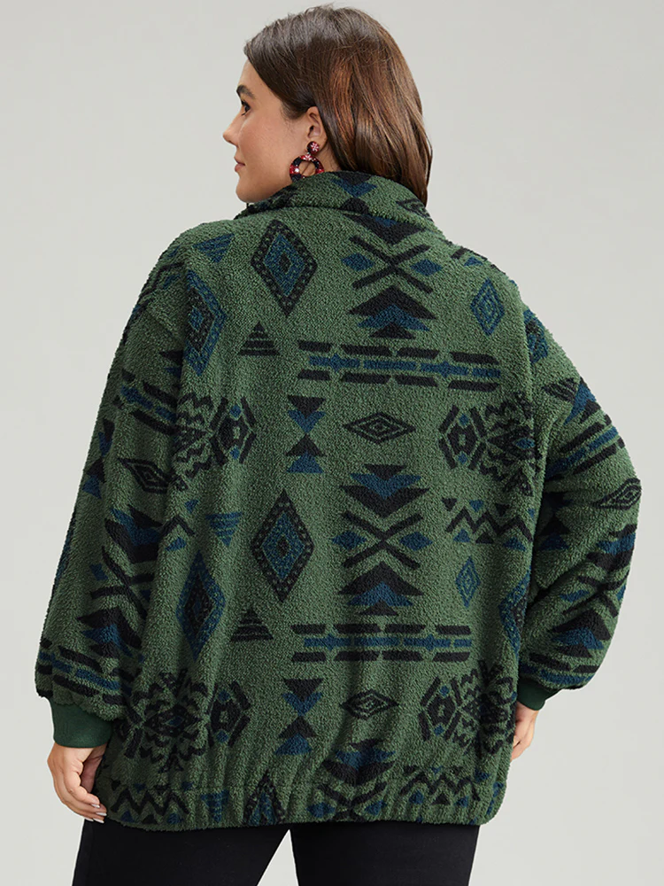 Geometric Pocket Gathered Zipper Coat - Image 4