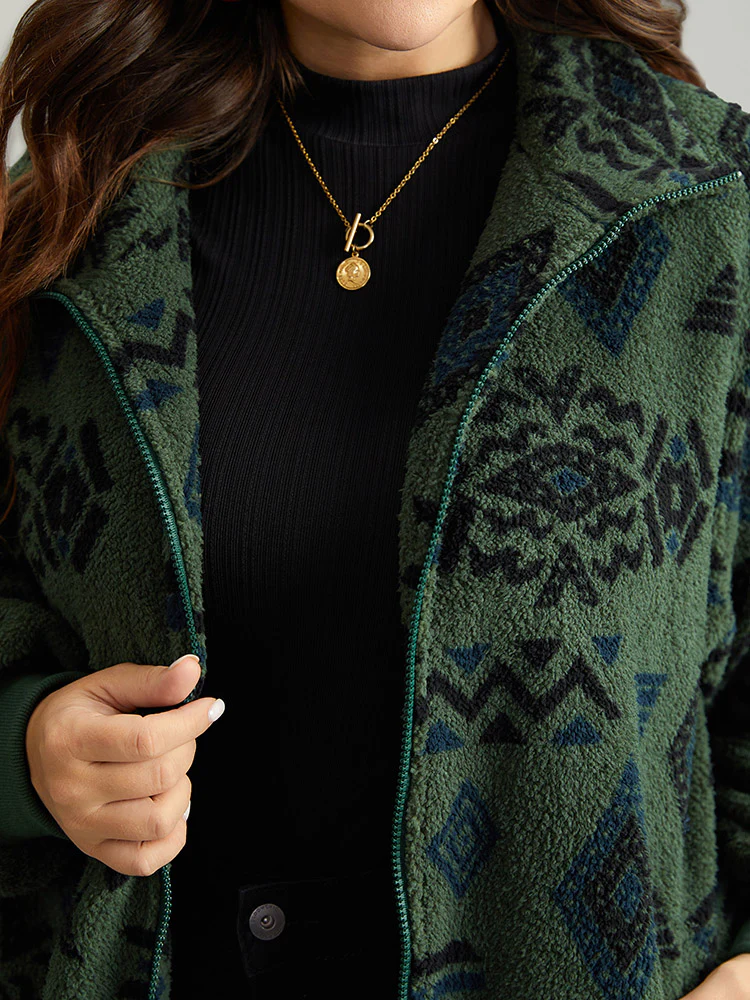 Geometric Pocket Gathered Zipper Coat - Image 5
