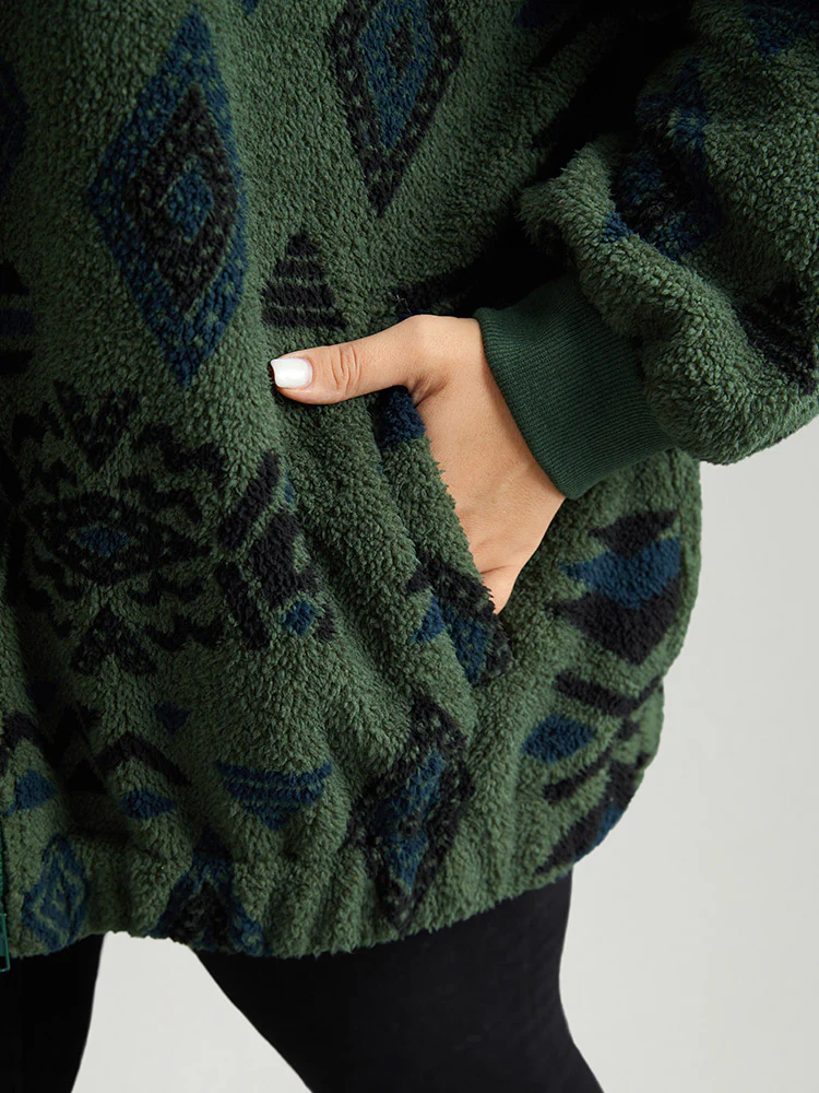 Geometric Pocket Gathered Zipper Coat - Image 6