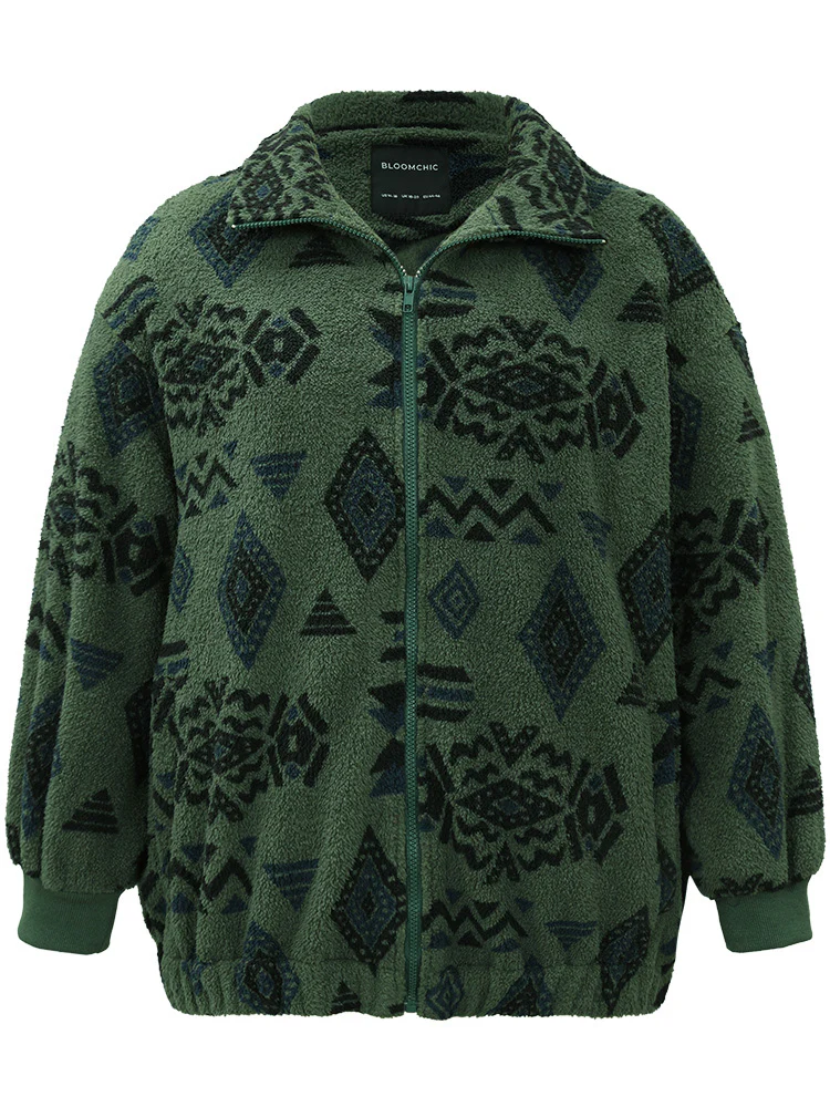 Geometric Pocket Gathered Zipper Coat - Image 7