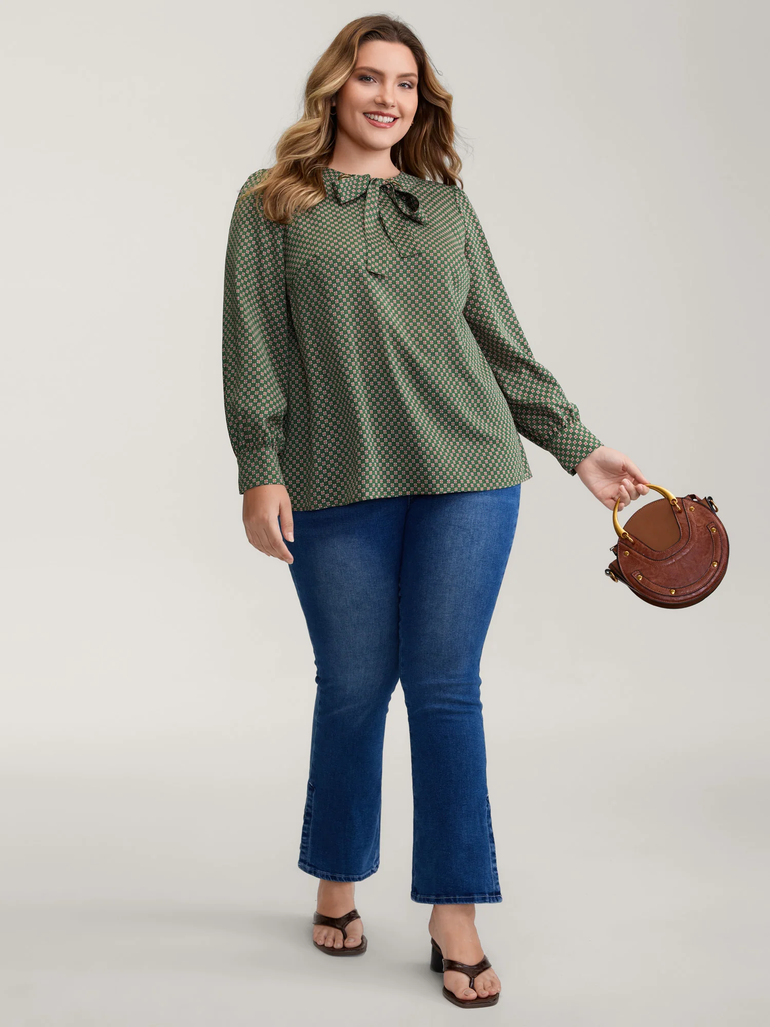 Geometric Print Bow-Tie Neckline Blouse - Image 3