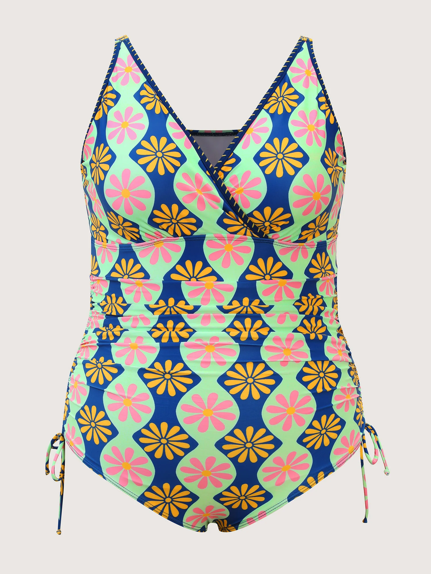 Geometric Print Embroidered One-Piece Swimsuit - Image 8