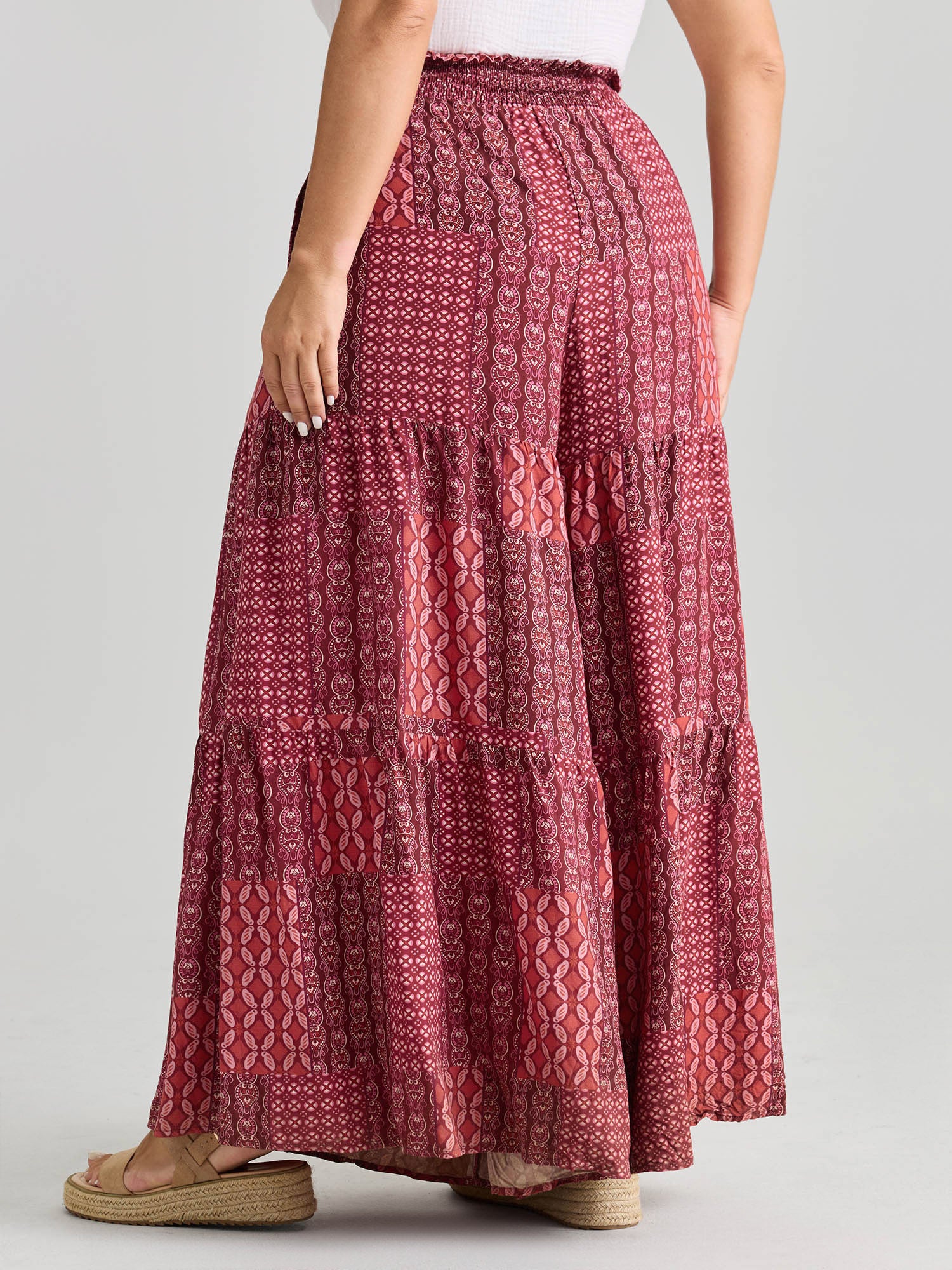 Geometric Print Flared Shirred Waist Pants - Image 5