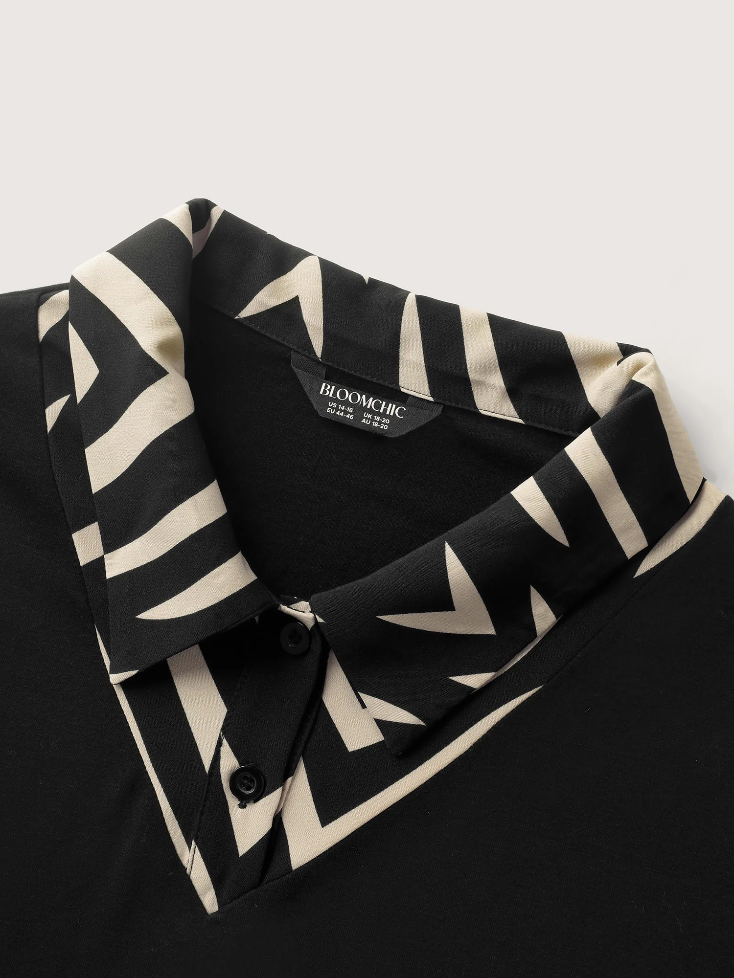 Geometric Print Mixed Material Knit Top - Image 5