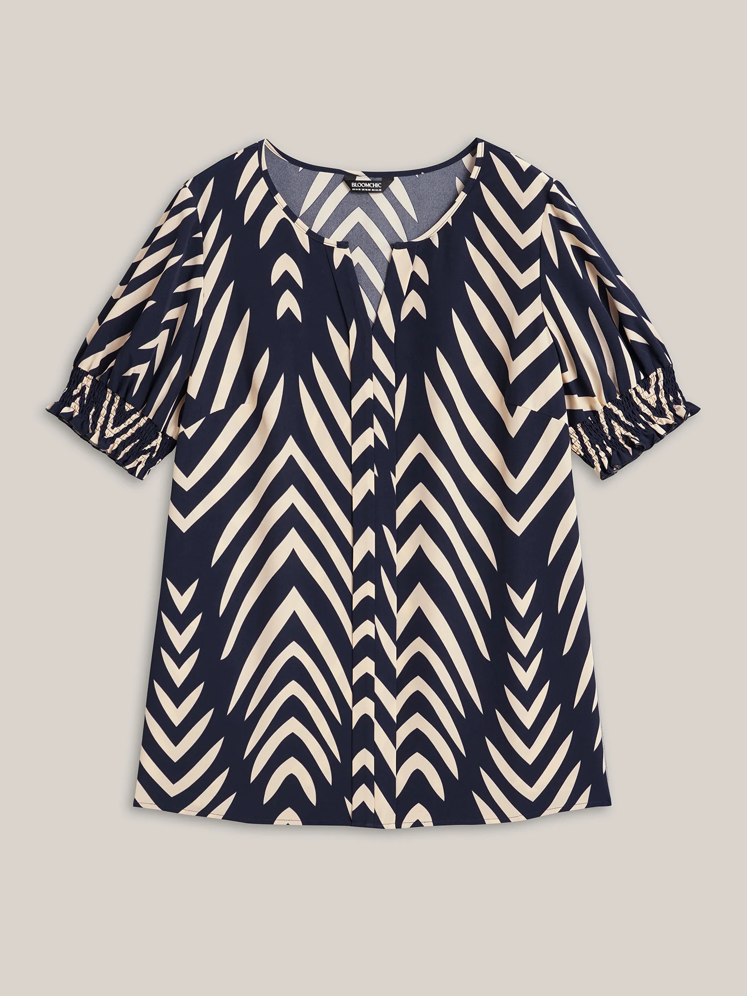 Geometric Print Ruffled Shirred Blouse - Image 8