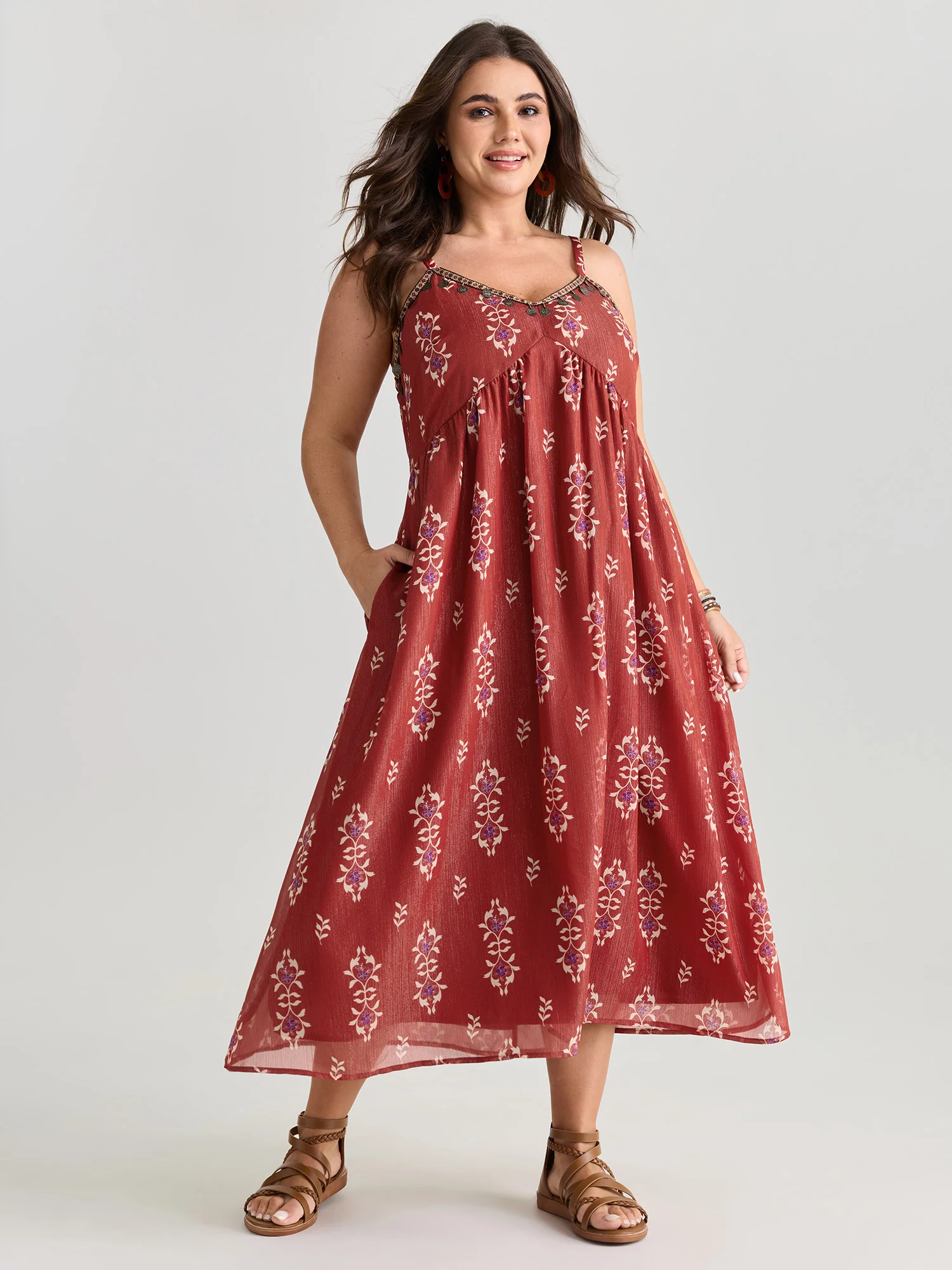 Geometric Print Tassel Cami Maxi Dress - Image 3
