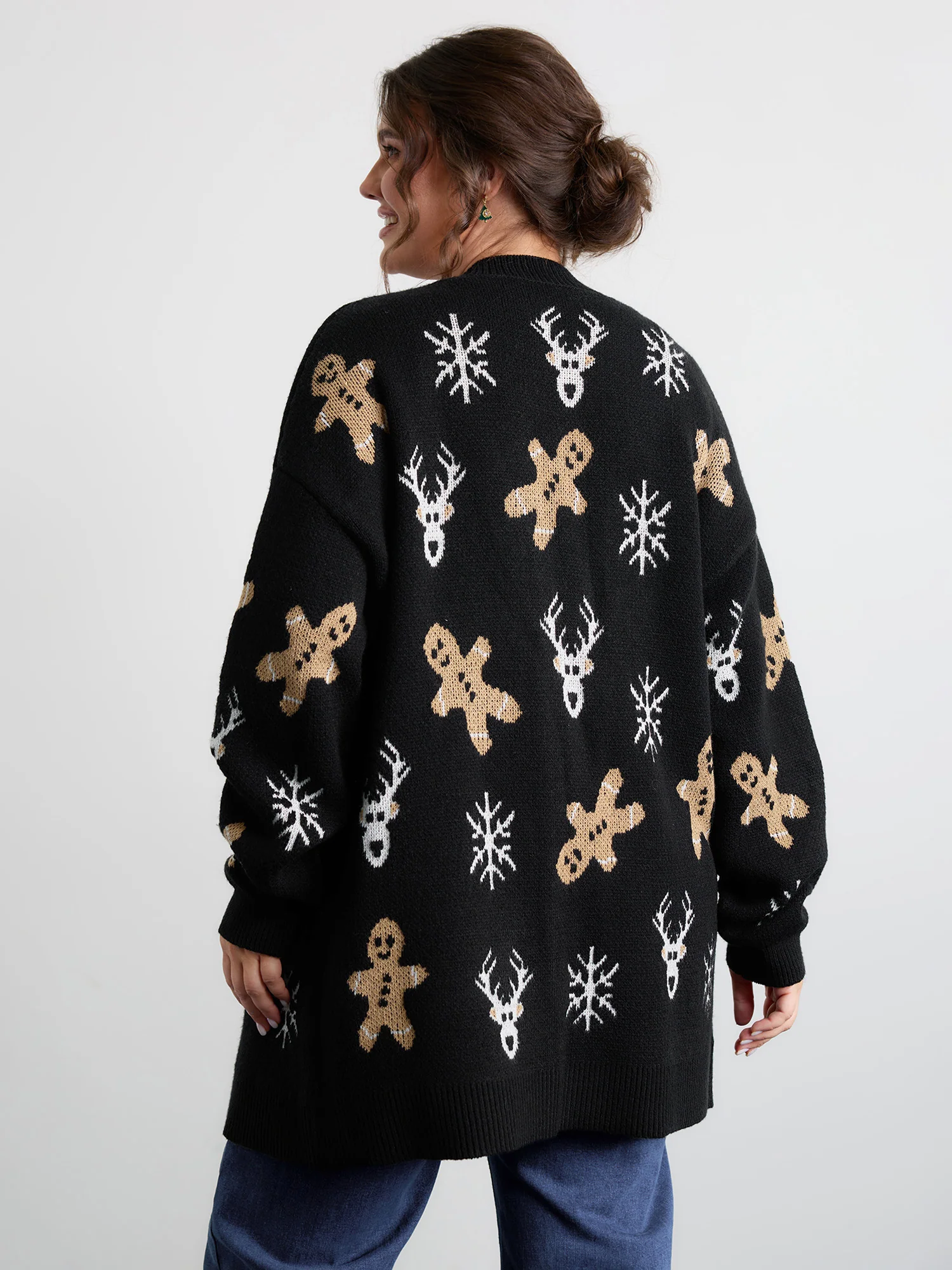Supersoft Gingerbread Holiday Jacquard Pockets Cardigan - Image 4