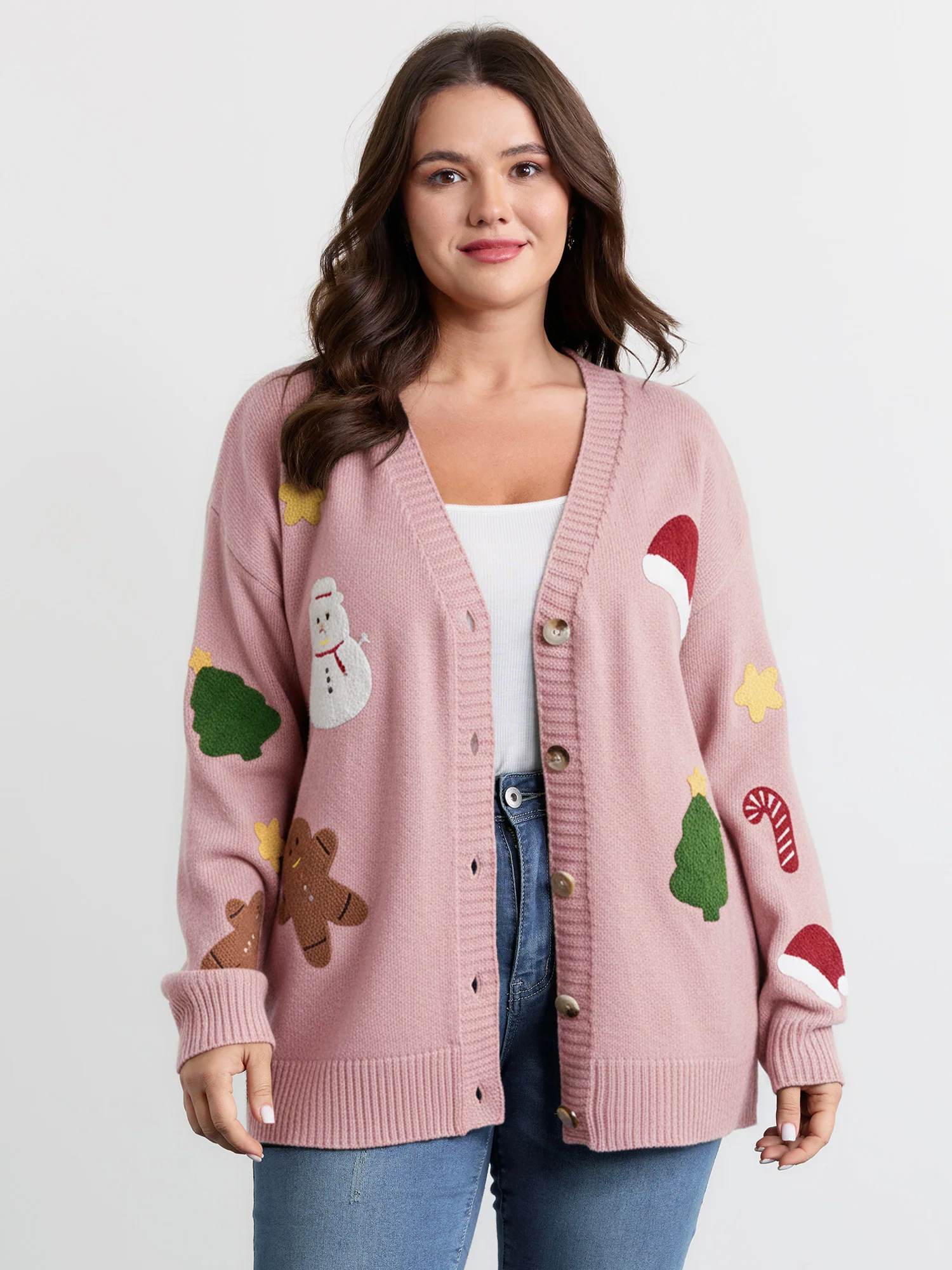 Gingerbread Santa Embroidery Knit Cardigan - Image 10
