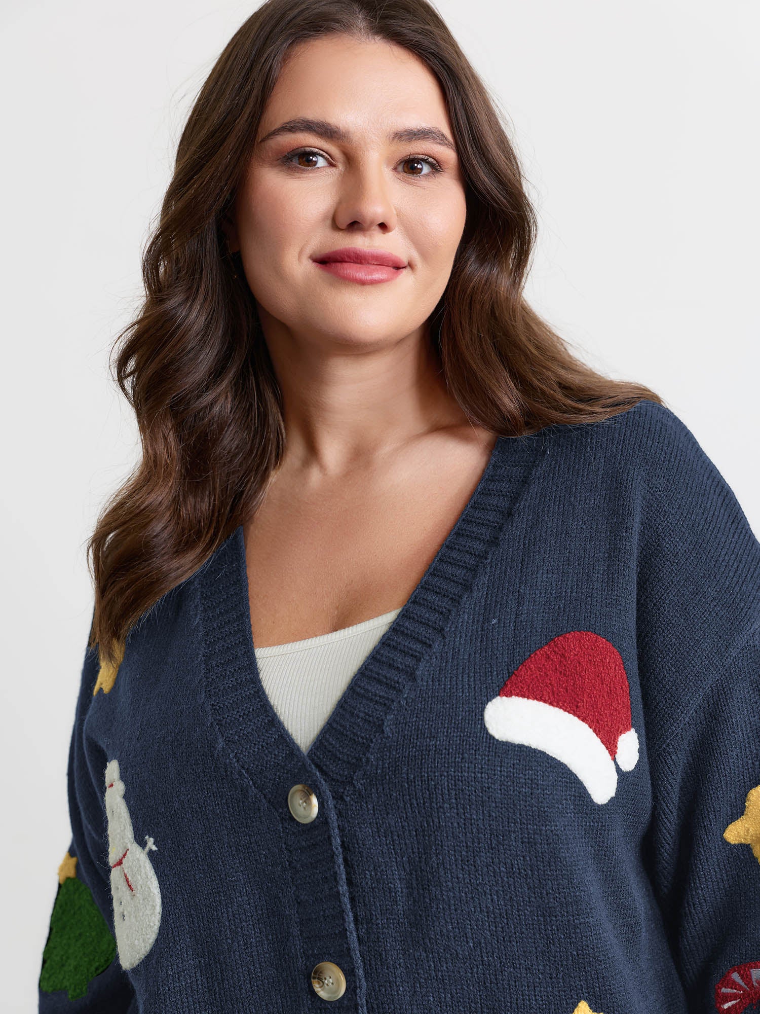 Gingerbread Santa Embroidery Knit Cardigan - Image 16