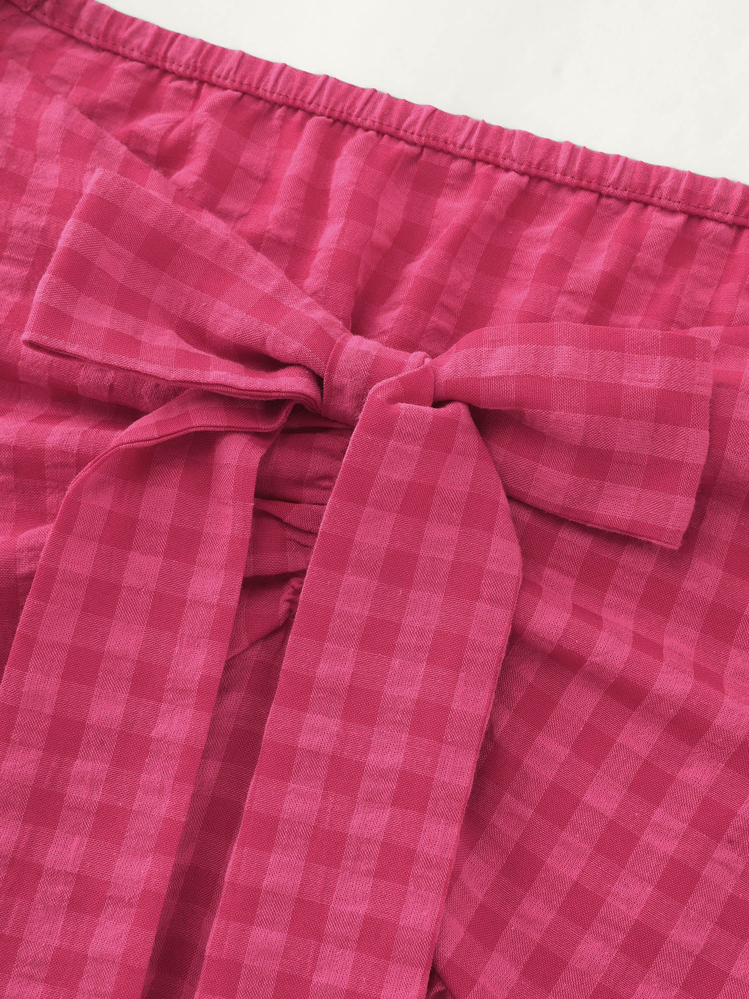 Gingham Print Bow Tie Front Blouse - Image 6