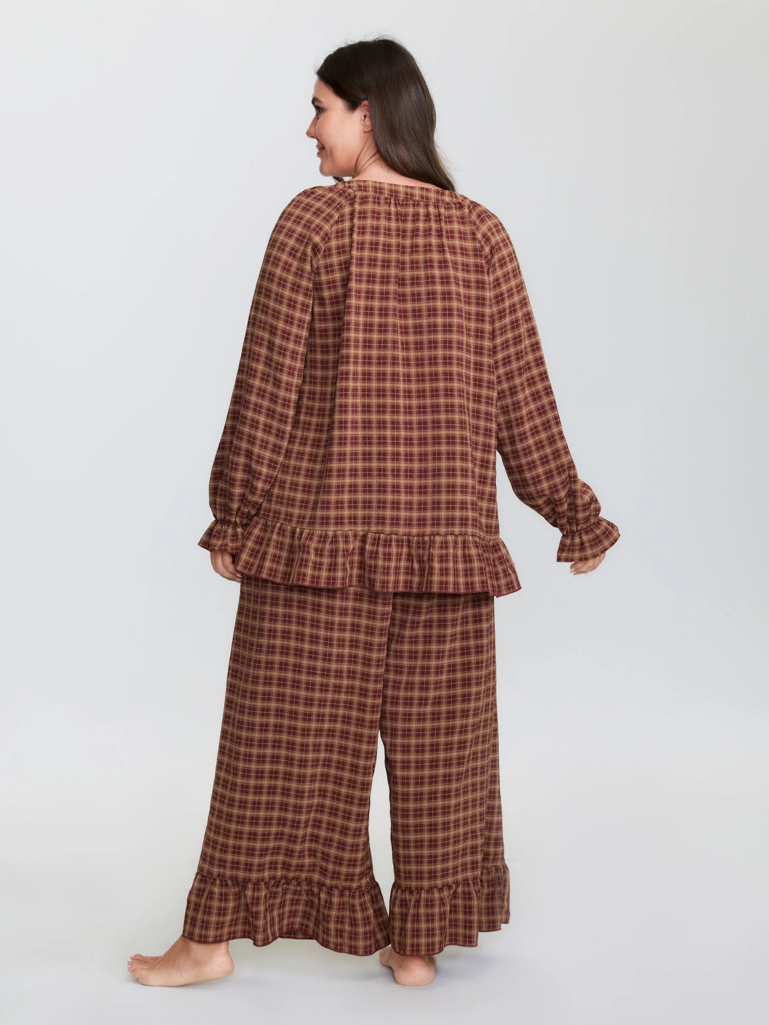 Gingham Print Ruffled Hem Co-Ord Pajama Set - Image 19