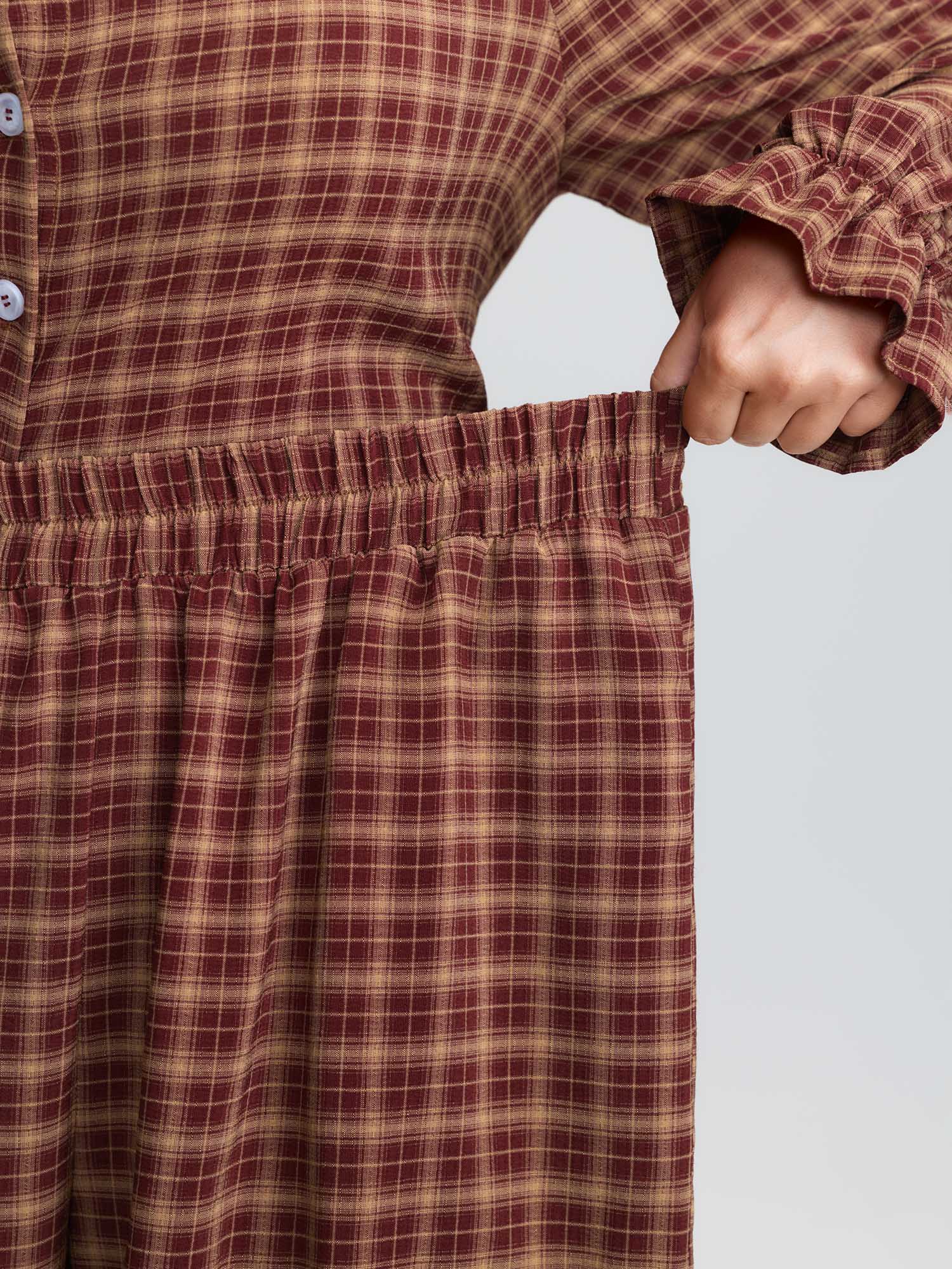Gingham Print Ruffled Hem Co-Ord Pajama Set - Image 20